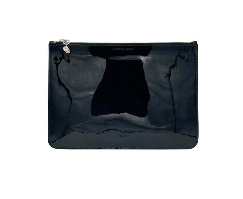 Alexander McQueen Women's Black Charm Patent Leather Skull Large Pouch
