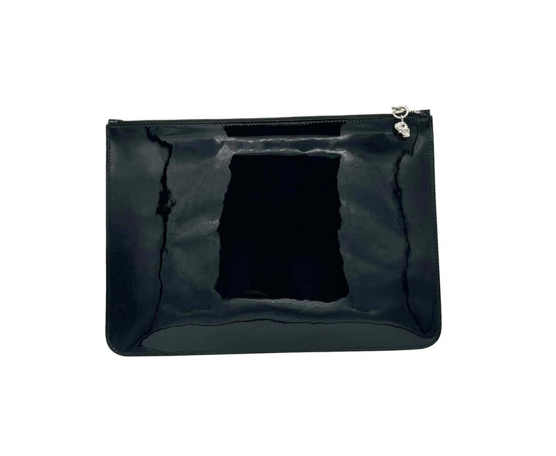 Alexander McQueen Women's Black Charm Patent Leather Skull Large Pouch