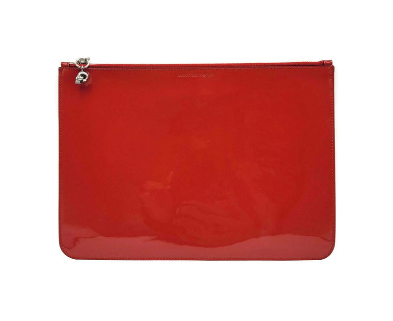 Alexander McQueen Women's Red Charm Patent Leather Silver Skull Large Pouch 420860 6226