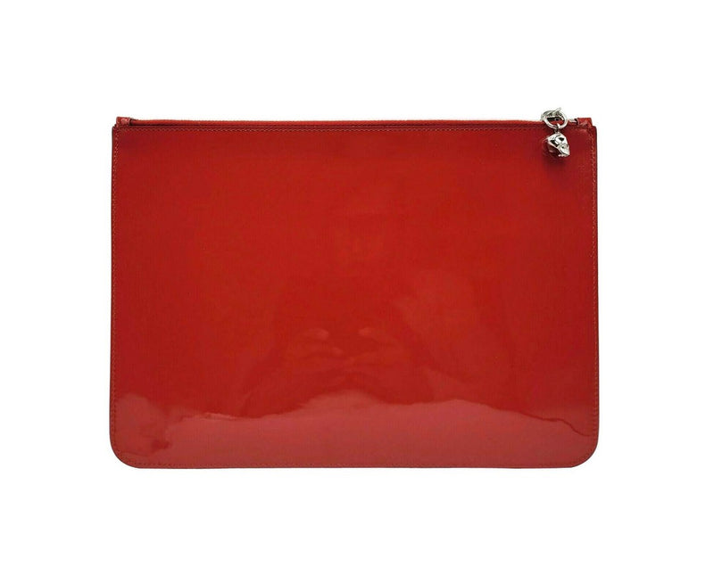 Alexander McQueen Women's Red Charm Patent Leather Silver Skull Large Pouch 420860 6226