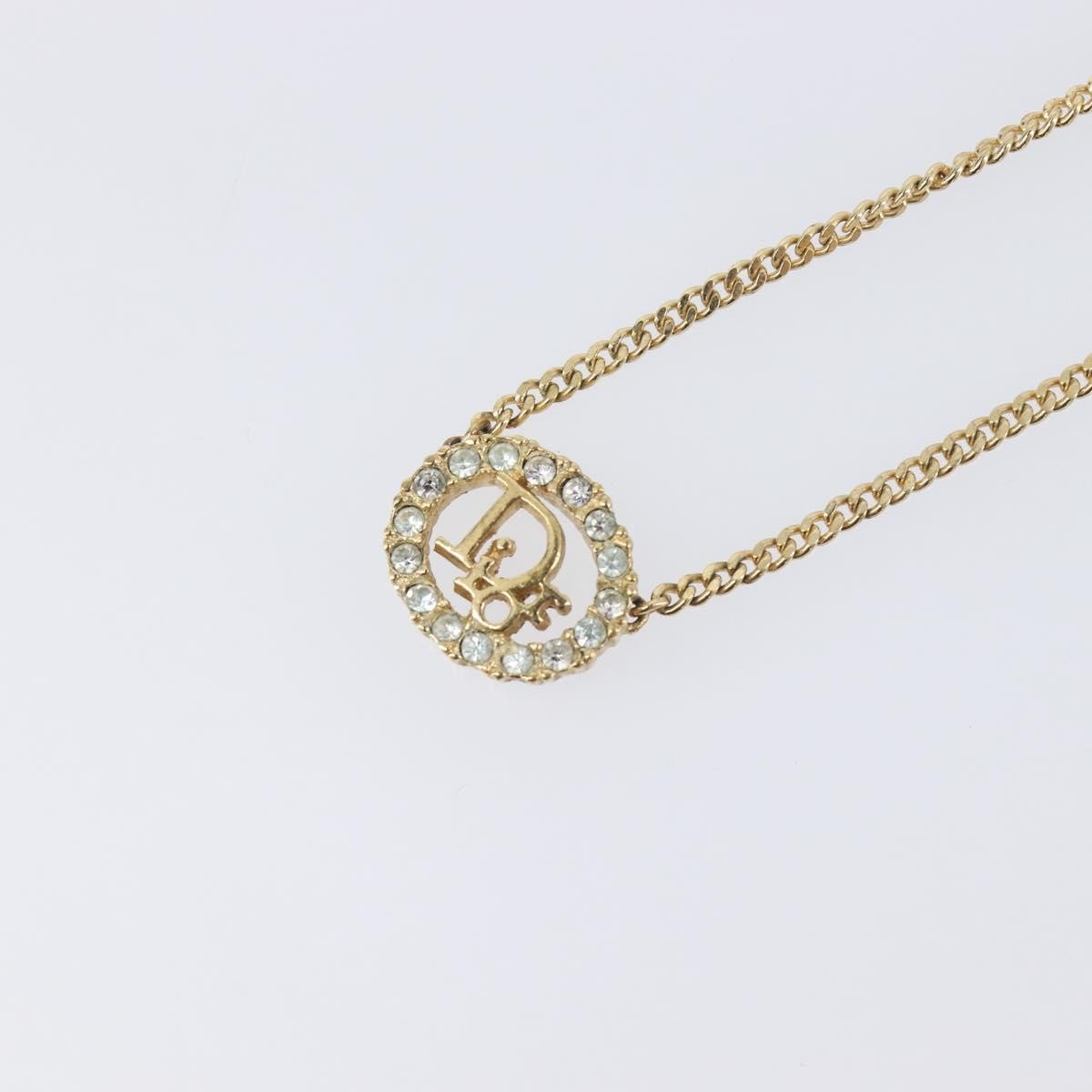 Christian Dior Vintage Logo Pendant Metal Gold Metal Necklace Jewelry (Pre-Owned)