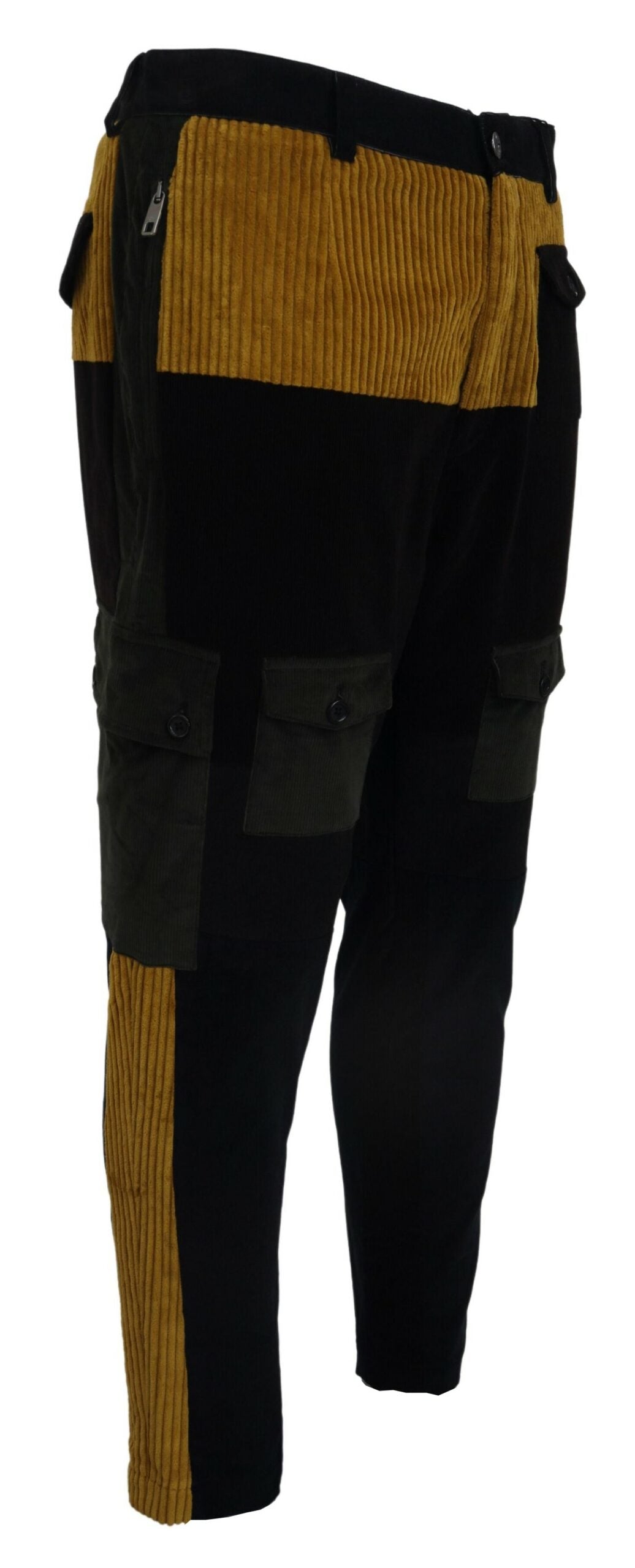 Dolce & Gabbana Elegant Black Tapered Trousers with Yellow Men's Accent