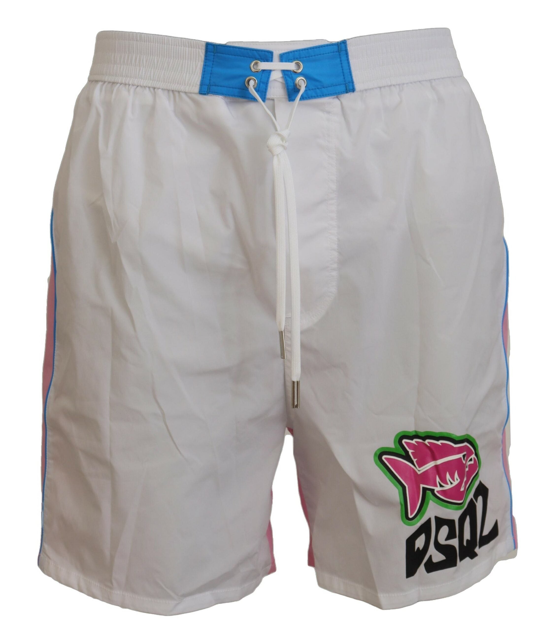 Dsquared² White Pink Logo Print Men Beachwear Shorts Men's Swimwear