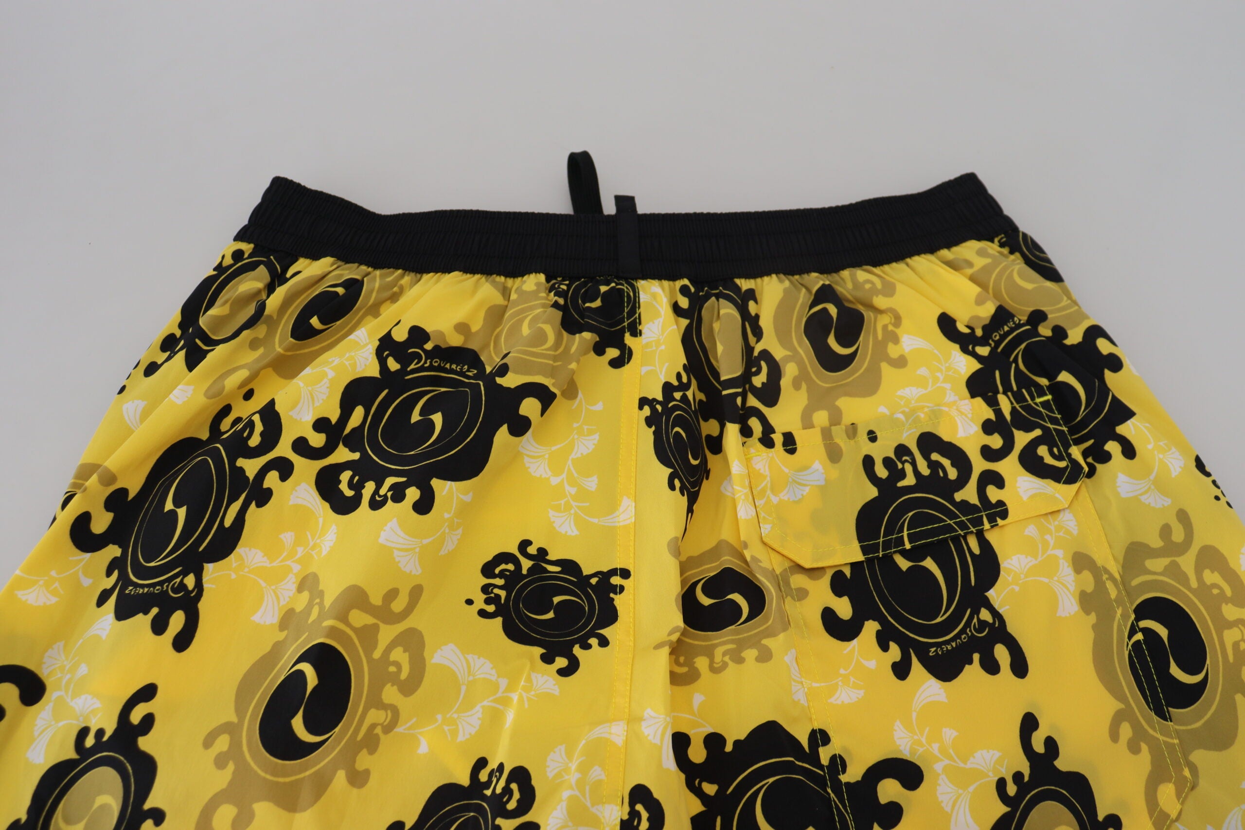 Dsquared² Yellow Black Printed Nylon Beachwear Shorts Men's Swimwear