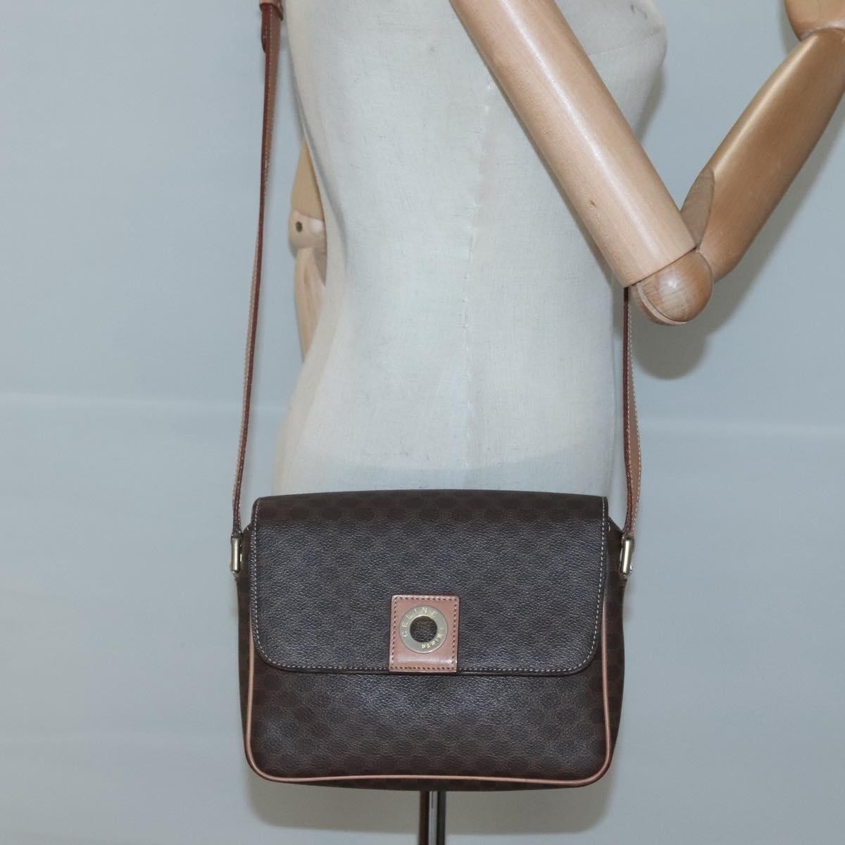 Celine Vintage Macadam Circle Logo Canvas And Leather Brown Canvas Shoulder Bag Bag (Pre-Owned)