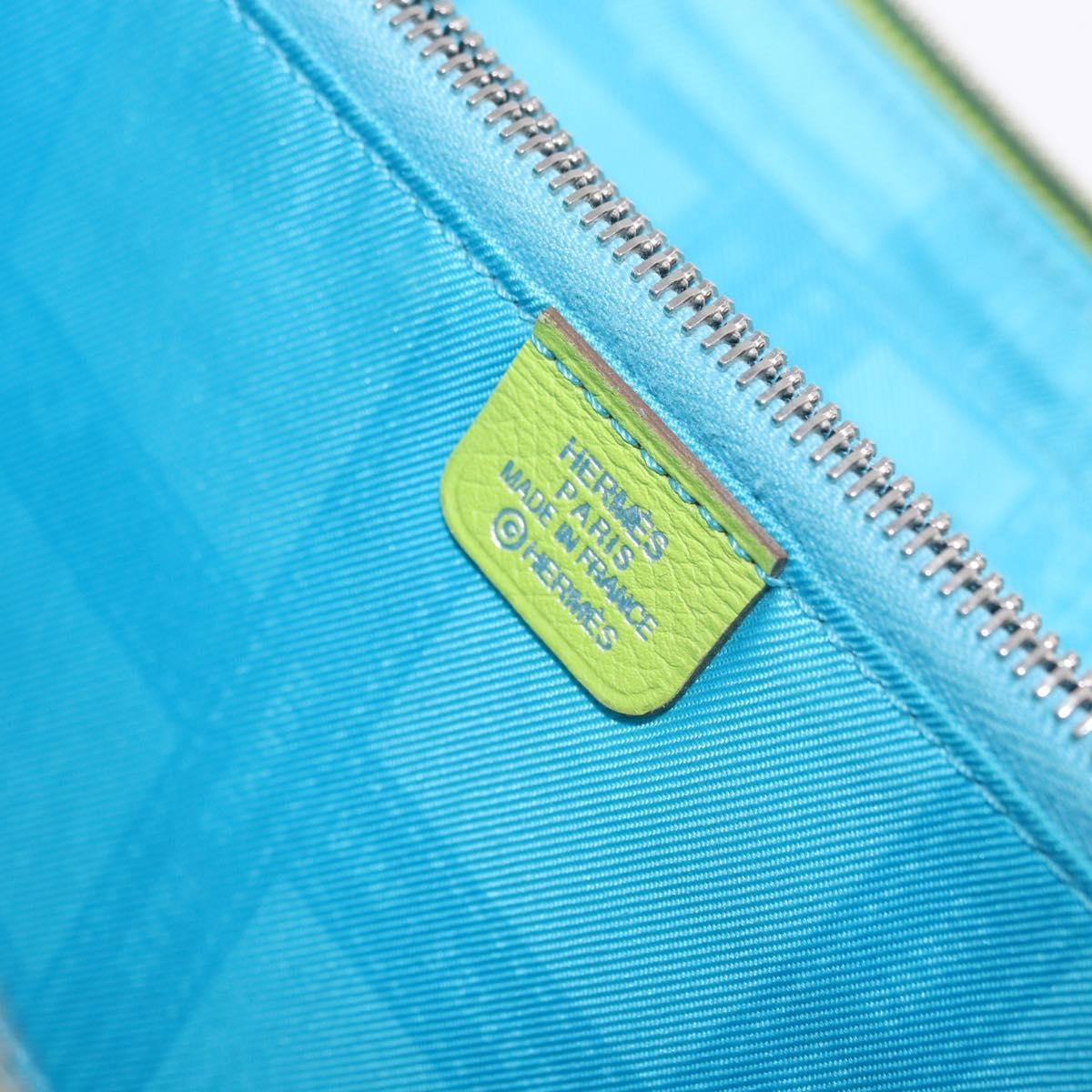 Hermes Azap Zip Around Wristlet Wallet With Lucky Strap Epsom Green Leather Wallets Accessory (Pre-Owned)