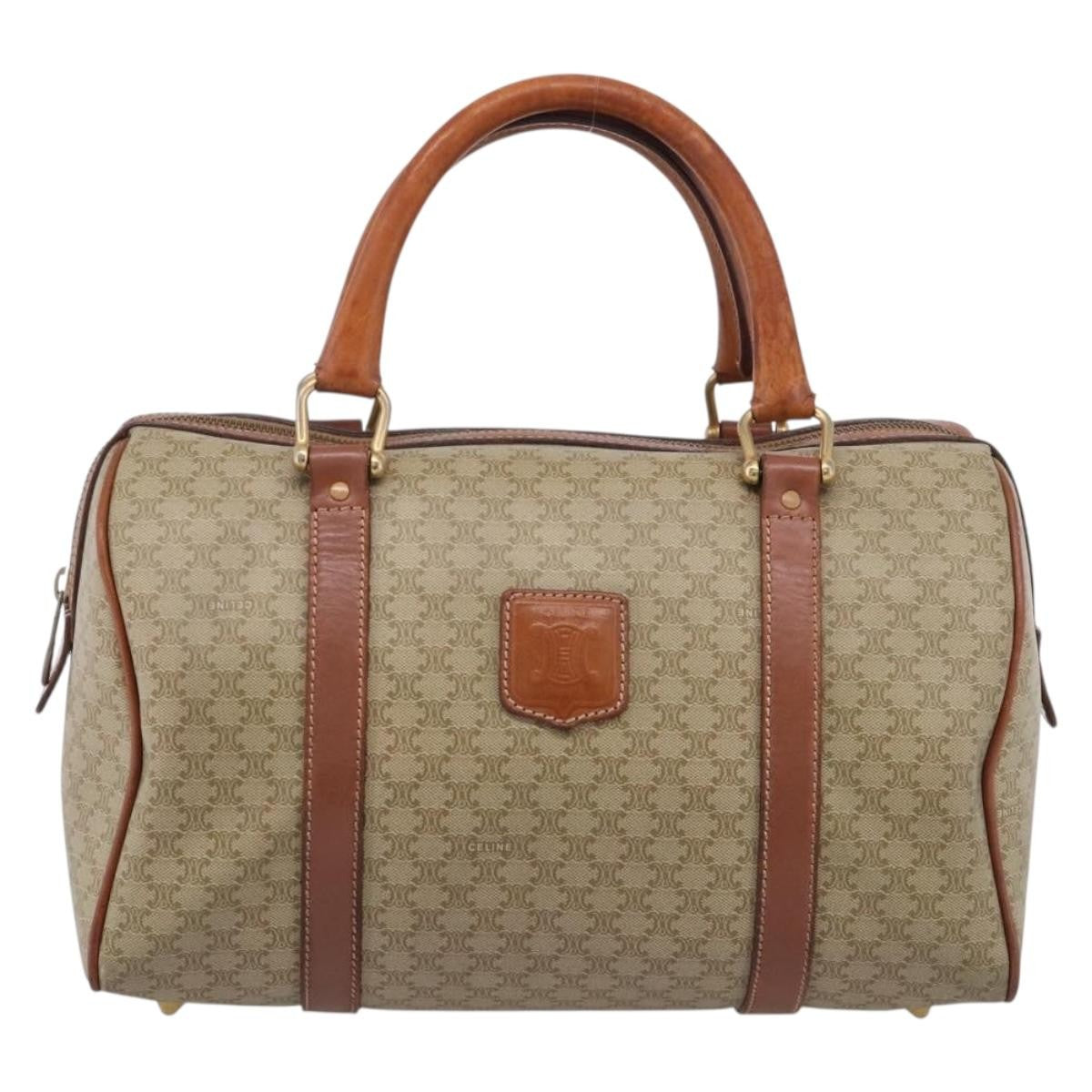 Celine Macadam Macadam With Leather Beige Canvas Tote Bag Bag (Pre-Owned)
