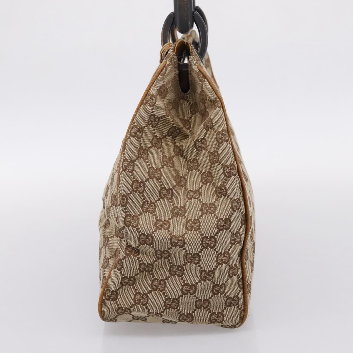 Gucci Vintage Bamboo Handle Gg Canvas Beige Canvas Tote Bag Bag (Pre-Owned)
