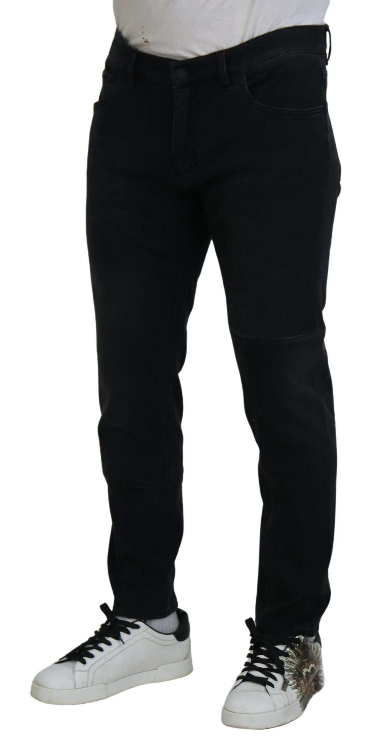 Dolce & Gabbana Black Angel Embroidery Skinny Denim Men's Jeans
