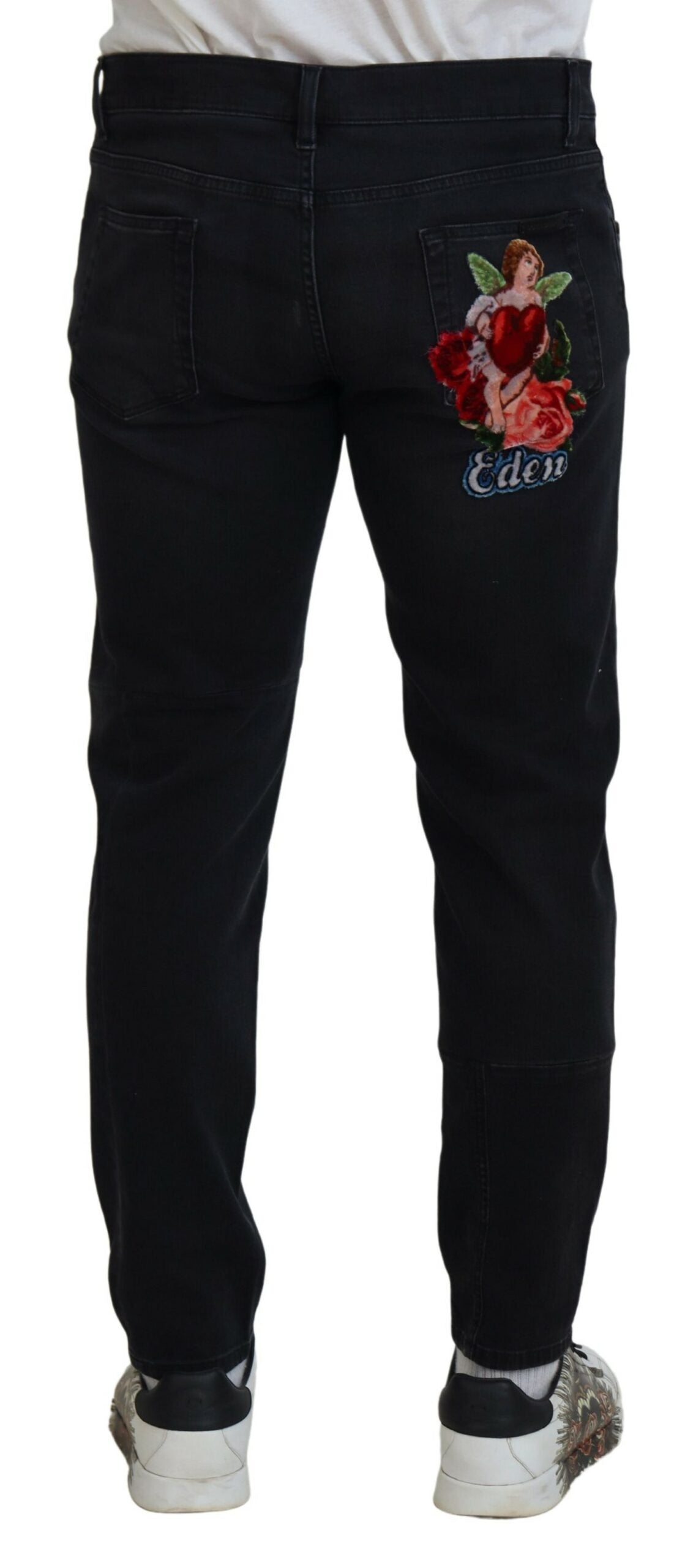 Dolce & Gabbana Black Angel Embroidery Skinny Denim Men's Jeans