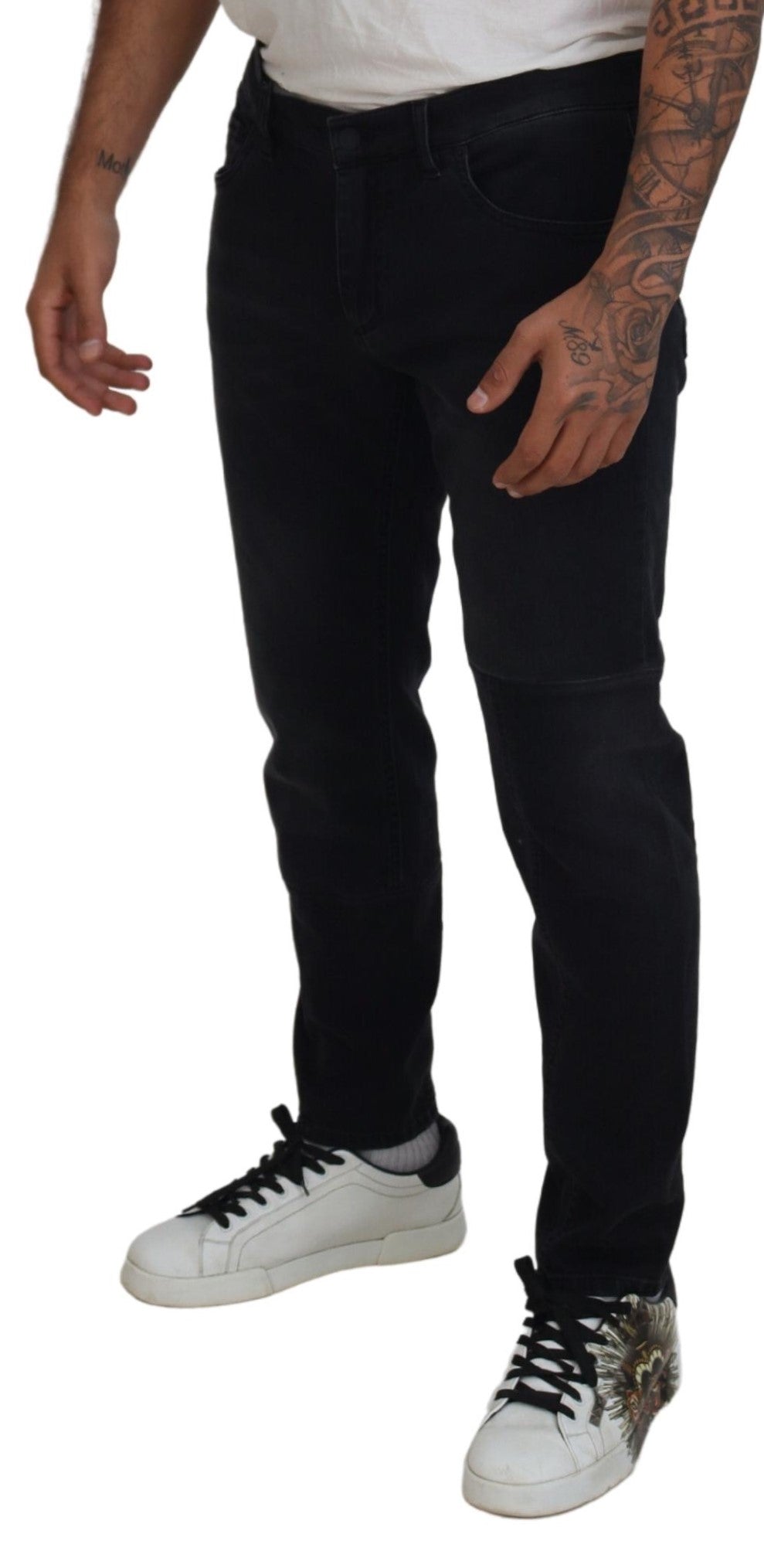 Dolce & Gabbana Black Angel Embroidery Skinny Denim Men's Jeans