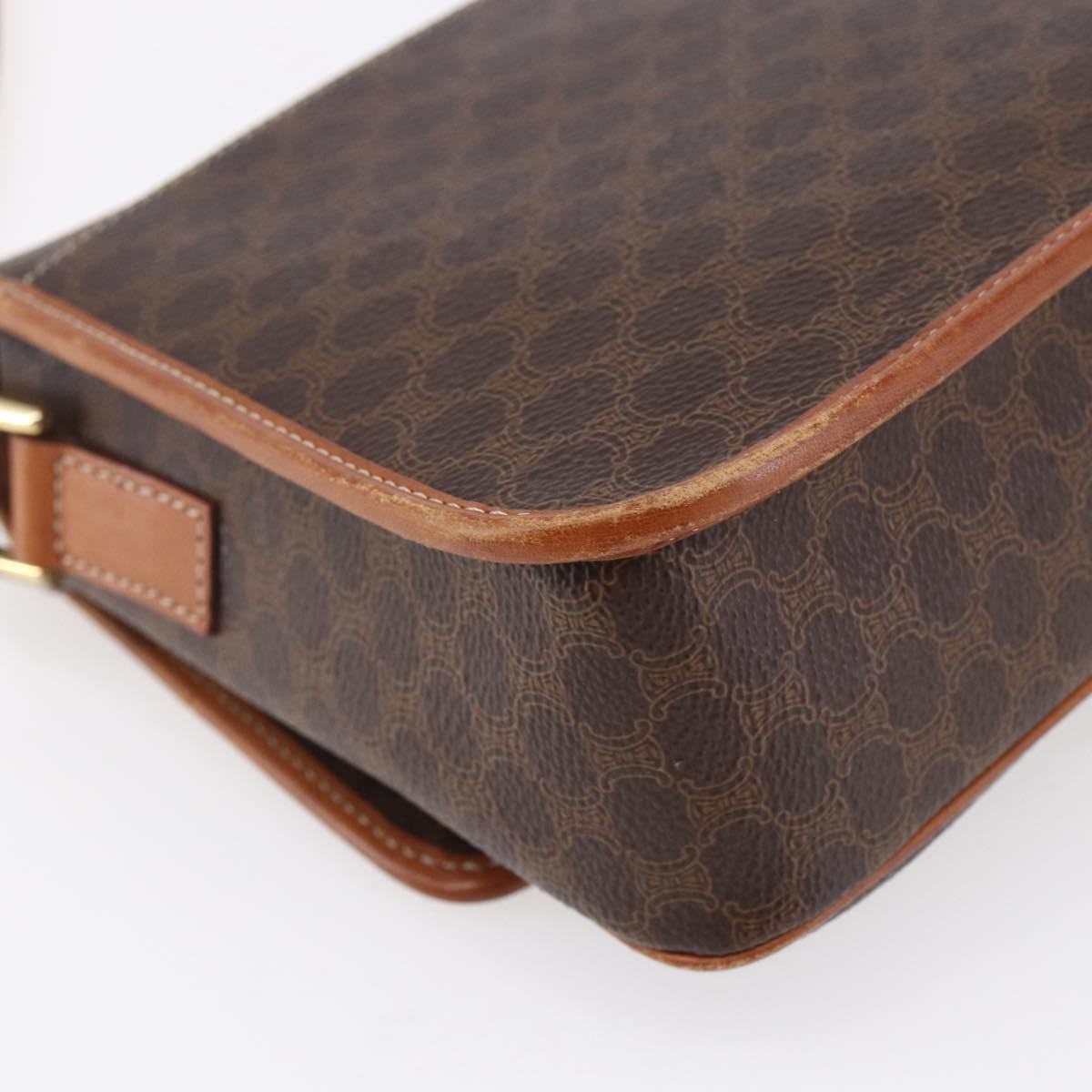 Celine Vintage Macadam Circle Logo Canvas And Leather Brown Canvas Shoulder Bag Bag (Pre-Owned)