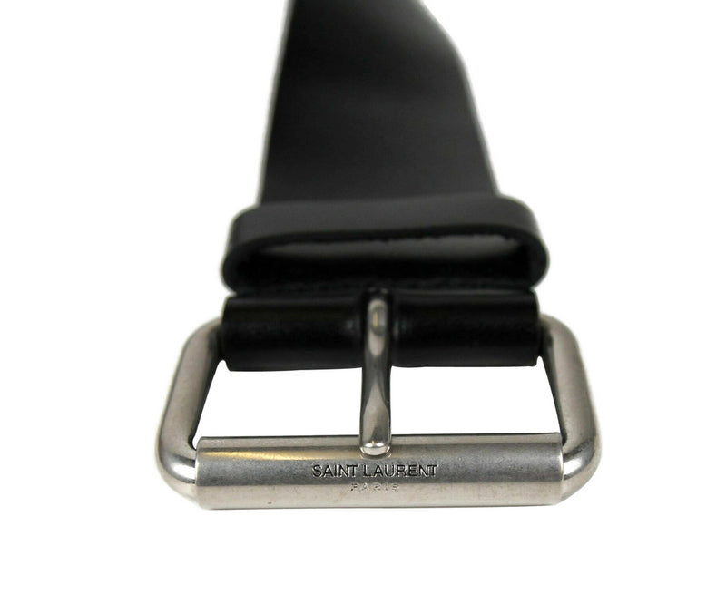 Saint Laurent Unisex Black Leather Natural Style Belt