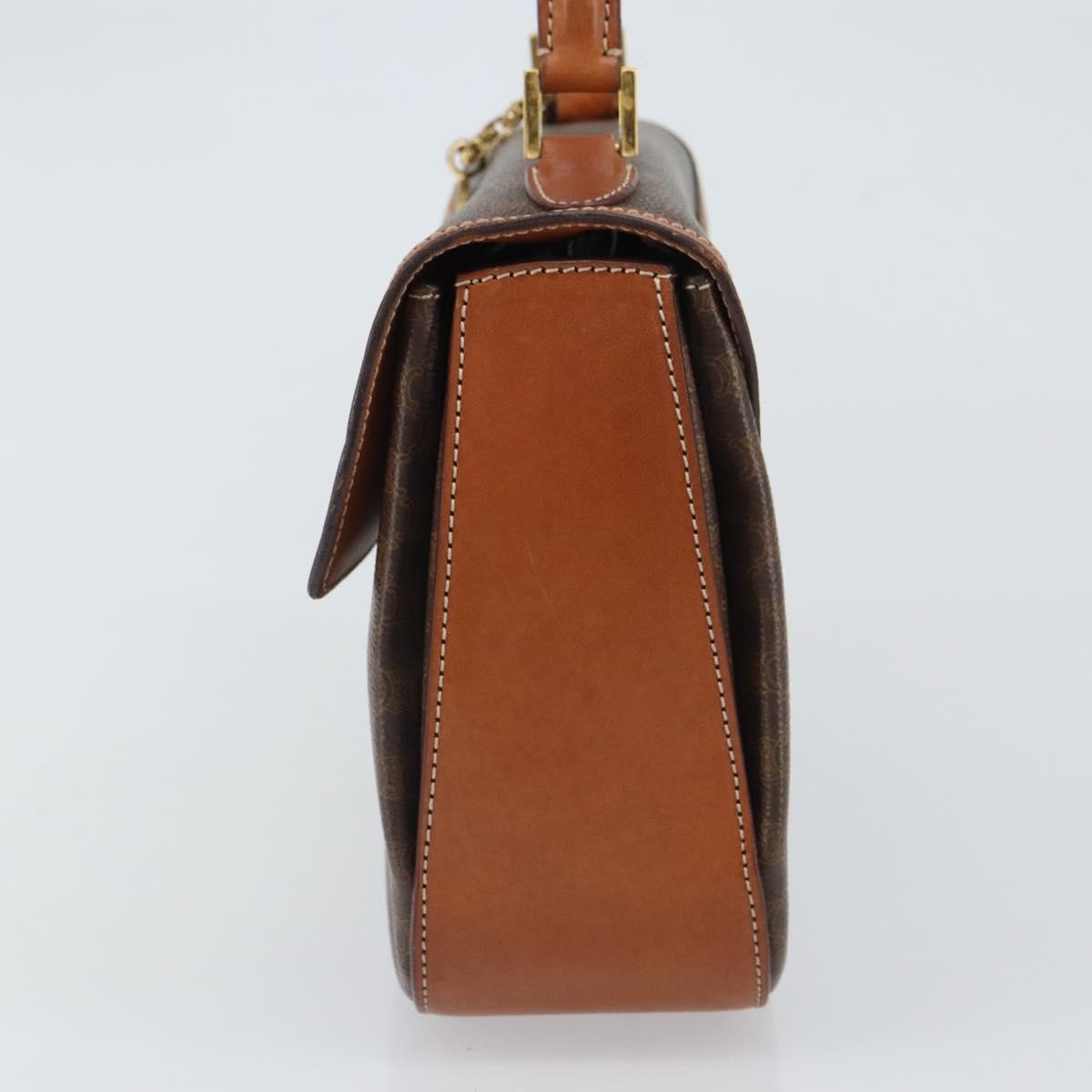 Celine Vintage Convertible Top Handle Macadam Coated Canvas Brown Pvc Handbag (Pre-Owned)