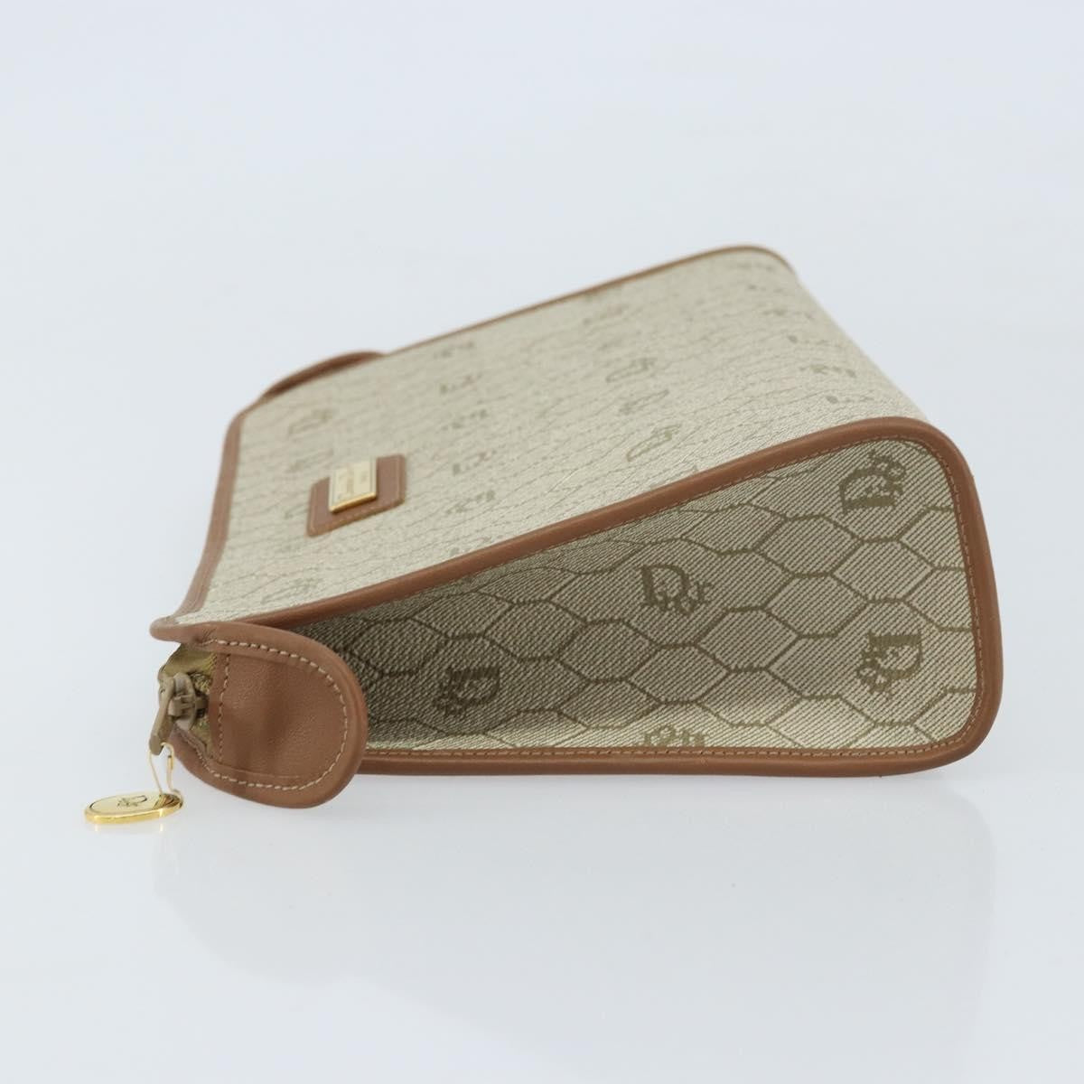 Christian Dior Vintage Honeycomb Zip Canvas And Leather Beige Canvas Clutche & Pouche Bag (Pre-Owned)