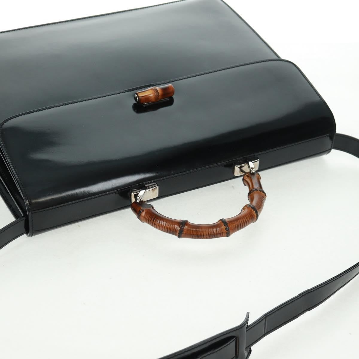 Gucci Vintage Bamboo Handle Patent Leather Black Patent_Leather Handbag (Pre-Owned)