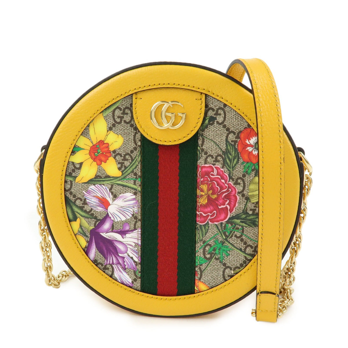 Gucci Ophidia Round Flora Gg Coated Canvas Yellow Leather Shoulder Bag Bag (Pre-Owned)