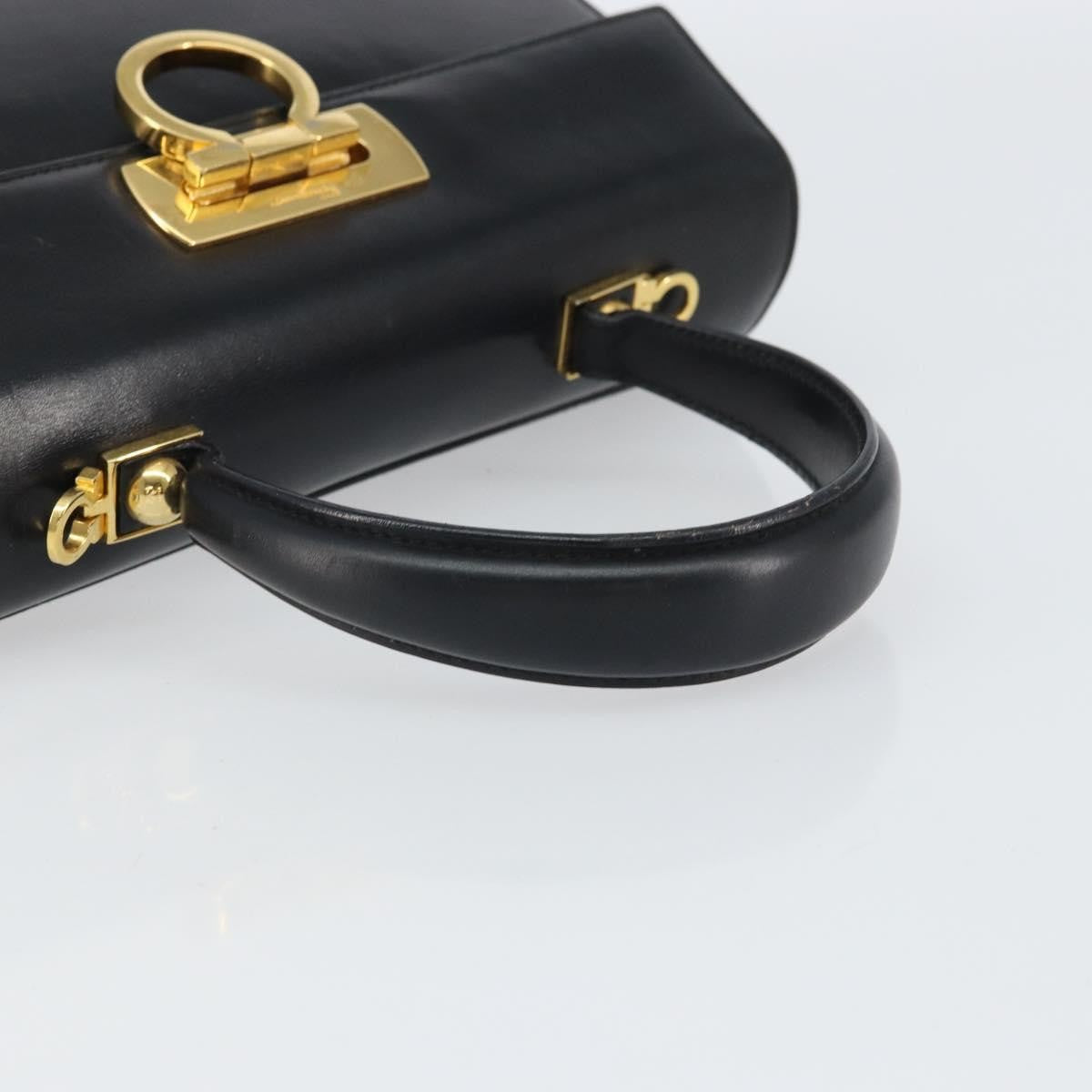 Salvatore Ferragamo Gancini Convertible Top Handle Leather Black Leather Handbag (Pre-Owned)