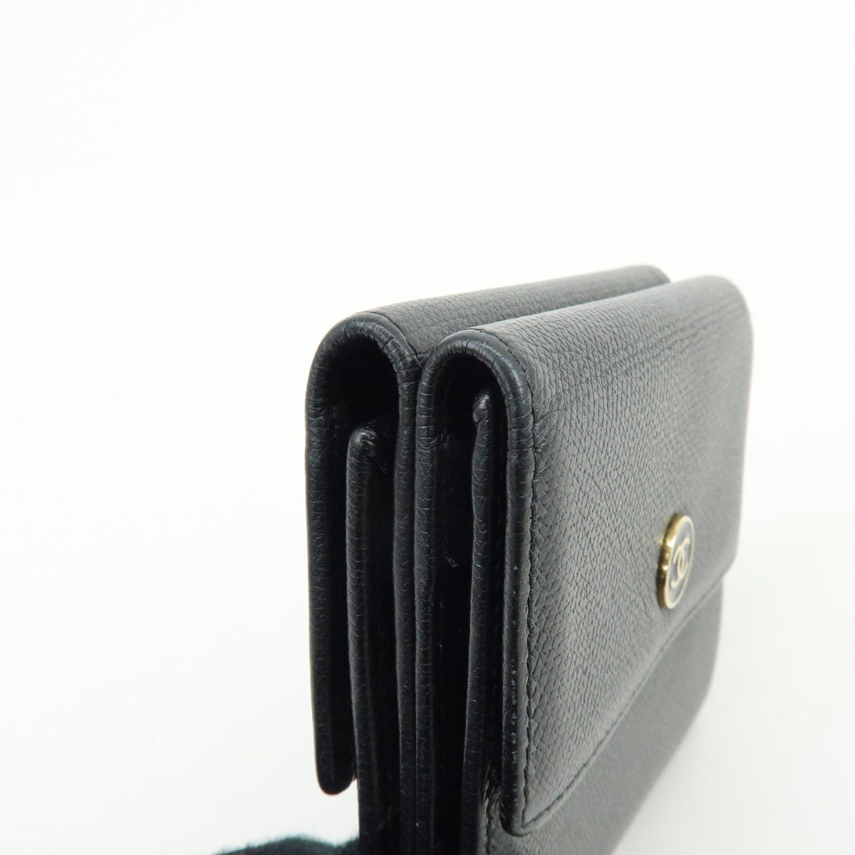 Chanel Cc Button Coin Purse Leather Black Calfskin Card Holders Accessory (Pre-Owned)