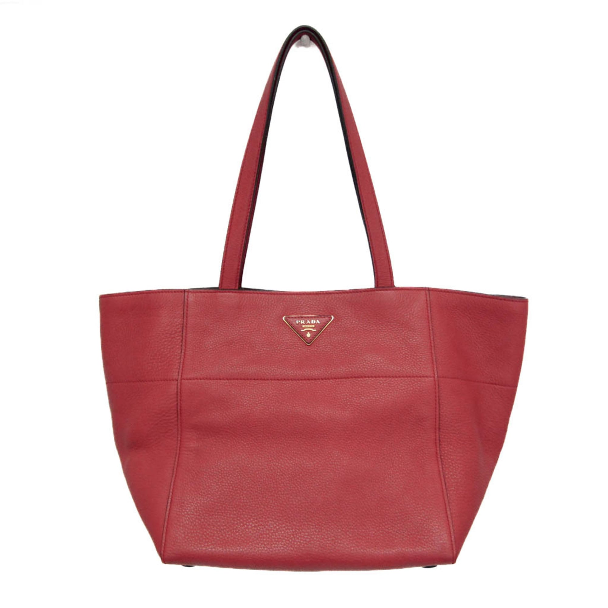 Prada Vintage Tote Leather Red Leather Tote Bag Bag (Pre-Owned)