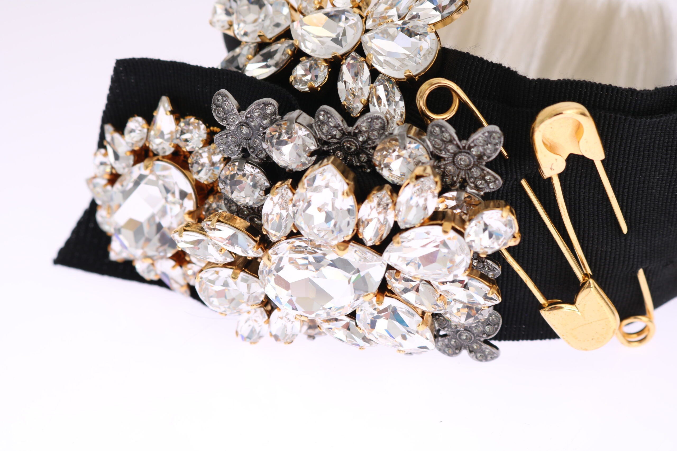 Dolce & Gabbana Black Crystal White Hair Parrucchiera Headband Women's Diadem