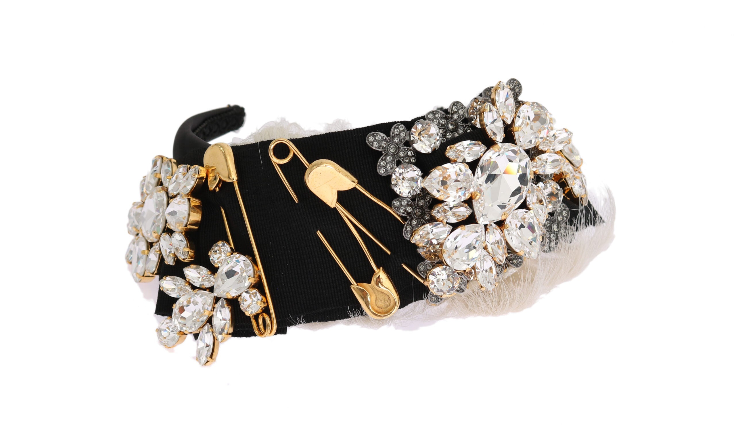 Dolce & Gabbana Black Crystal White Hair Parrucchiera Headband Women's Diadem