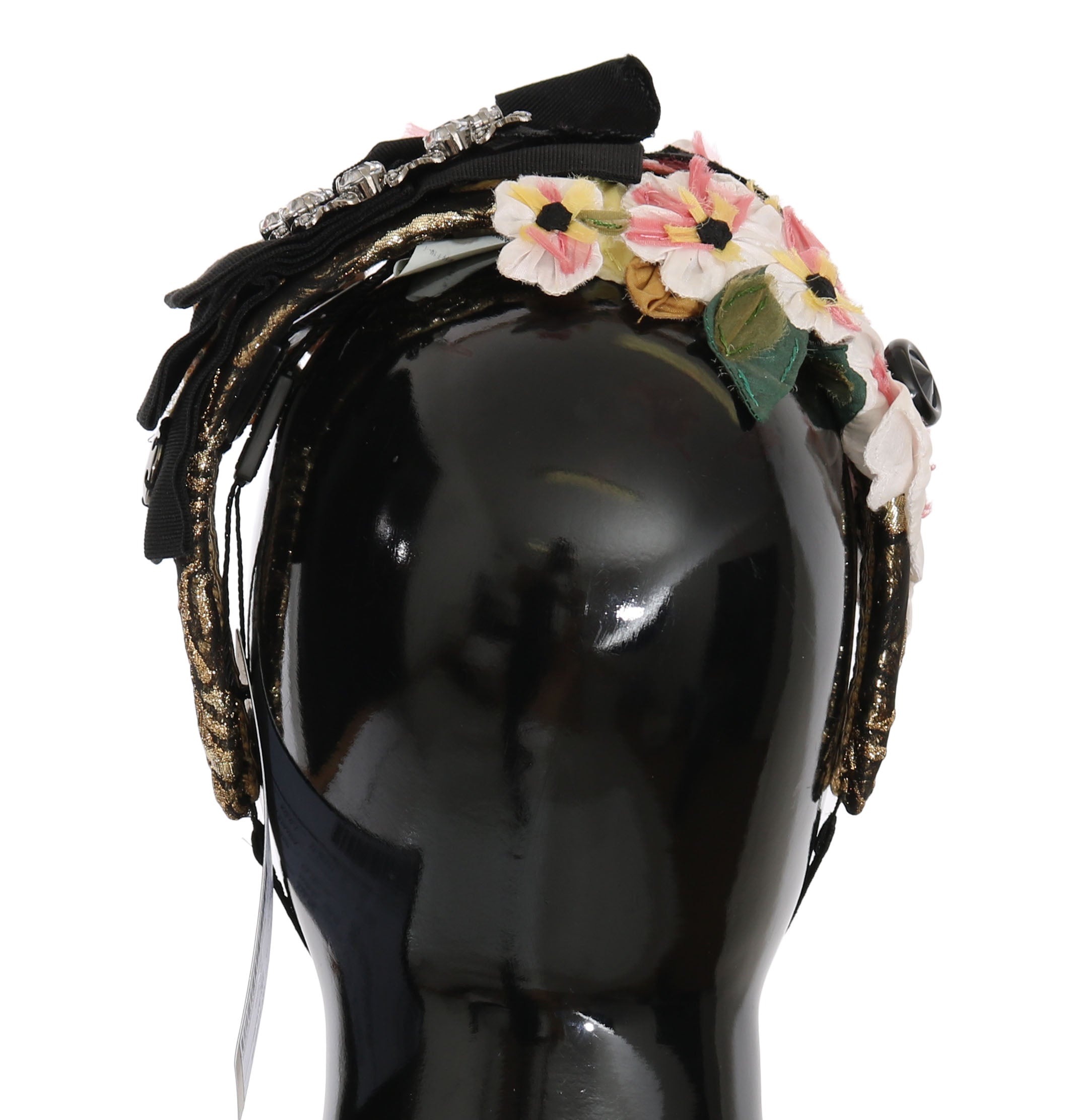 Dolce & Gabbana Multicolor Tiara Floral Crystal Bow Diadem Women's Headband