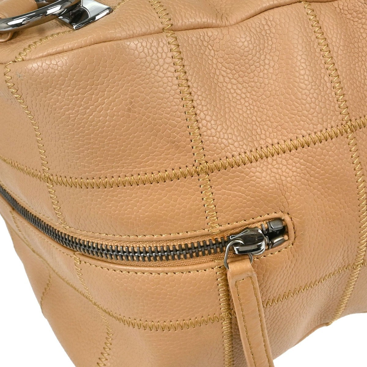 Chanel Square Stitch Shoulder Bag Quilted Caviar Beige Leather Shoulder Bag Bag (Pre-Owned)
