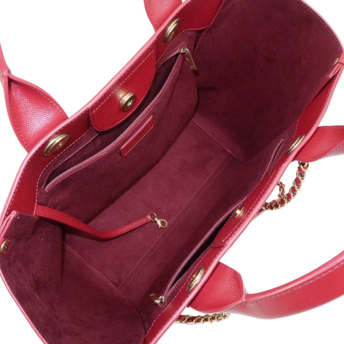 Chanel Deauville Studded Caviar Burgundy Leather Tote Bag Bag (Pre-Owned)