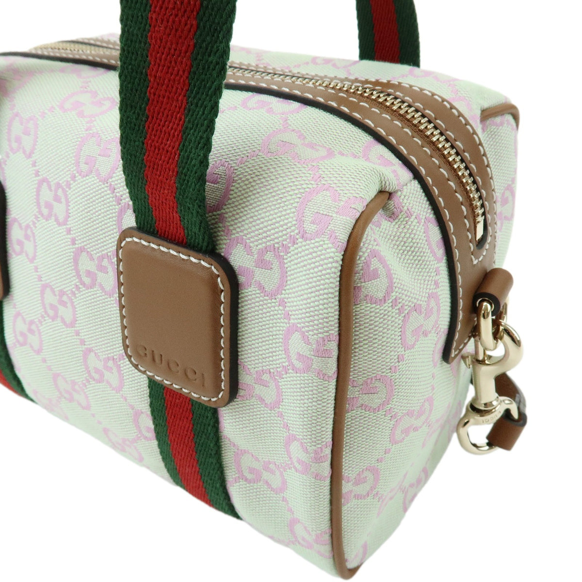 Gucci Web Boston Gg Canvas Green Canvas Handbag (Pre-Owned)