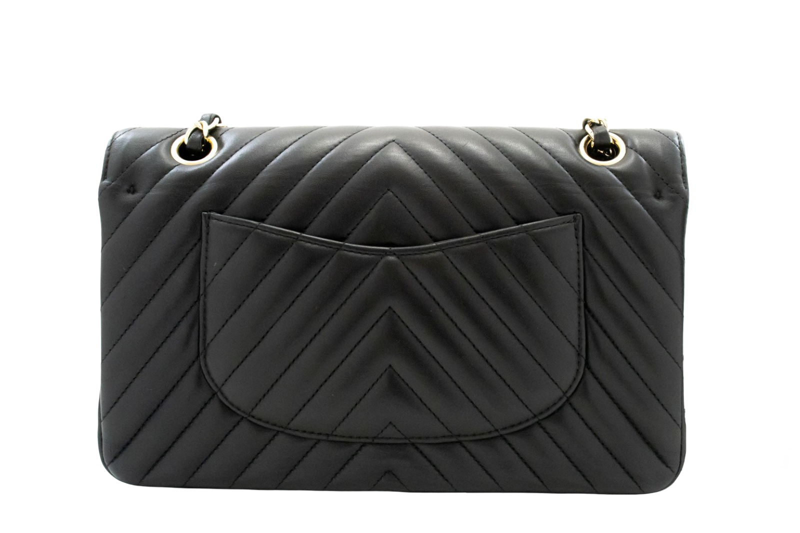 Chanel Timeless - Classic Double Flap Chevron Lambskin Black Leather Shoulder Bag Bag (Pre-Owned)
