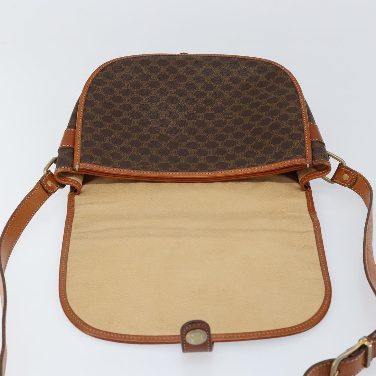 Celine Vintage Macadam Canvas And Leather Brown Canvas Shoulder Bag Bag (Pre-Owned)