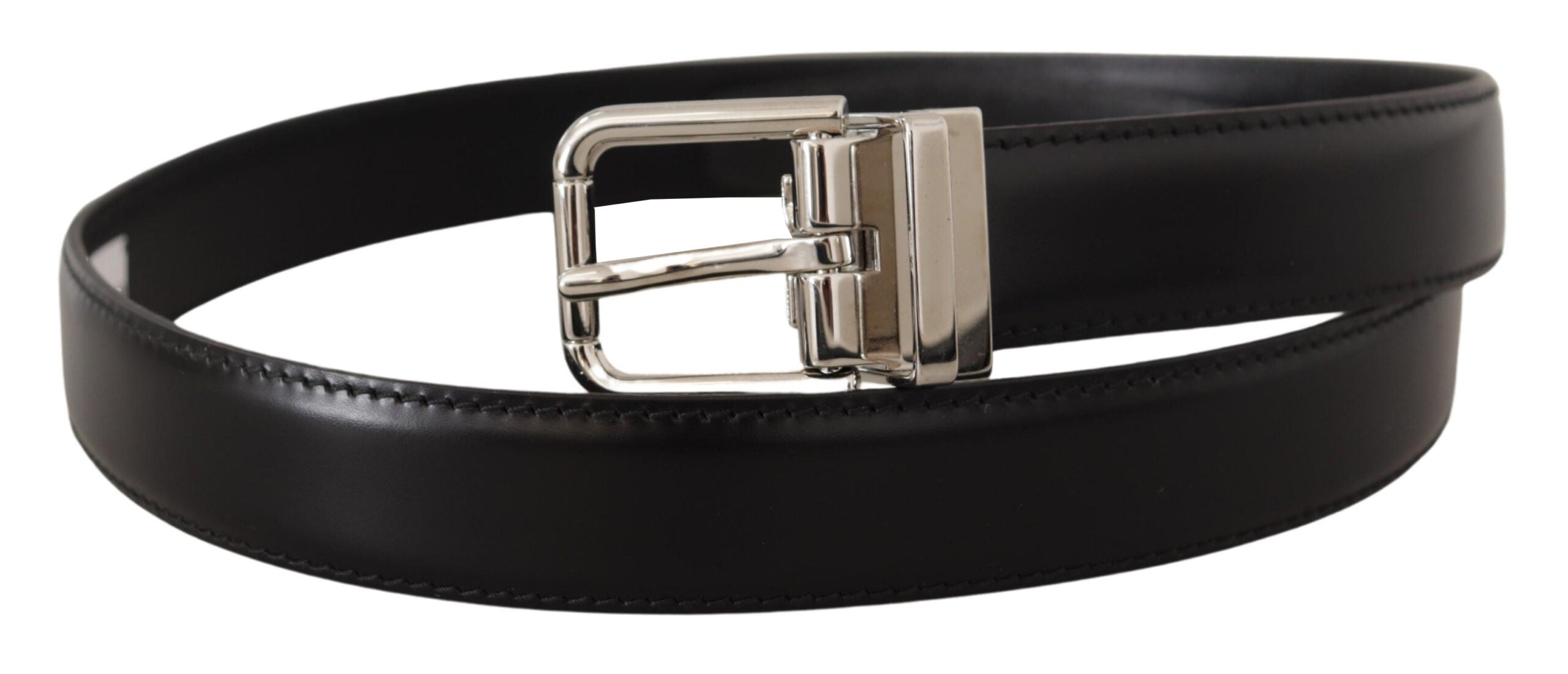 Dolce & Gabbana Sleek Black Leather Belt with Metal Men's Buckle
