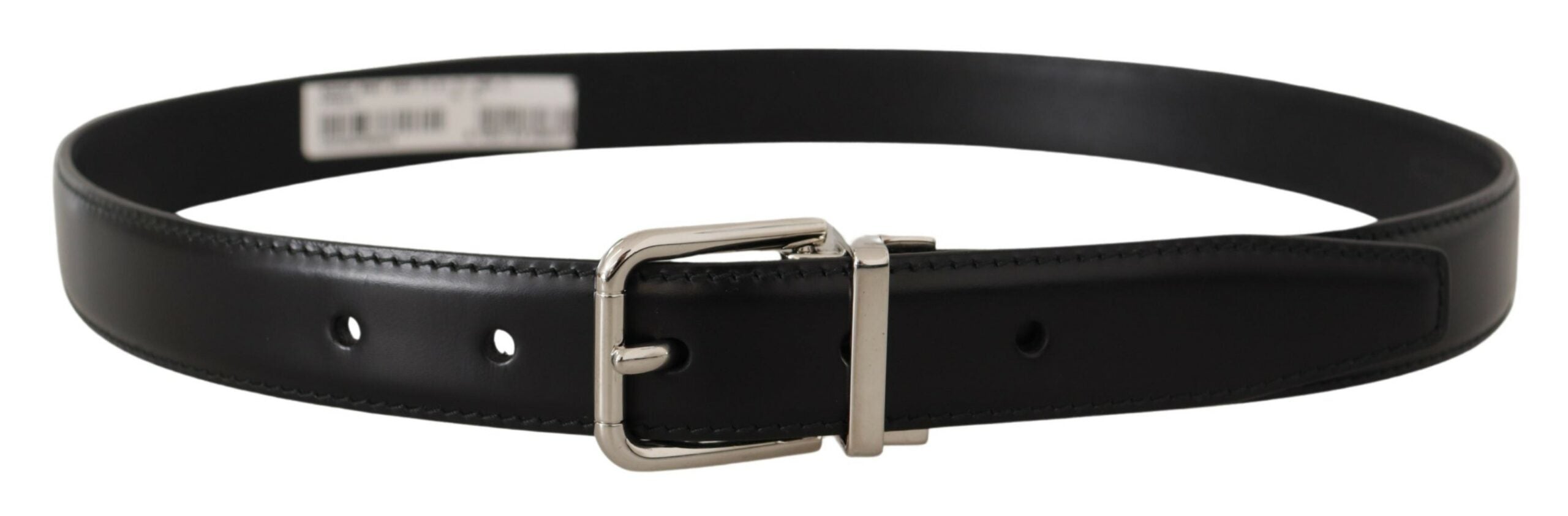 Dolce & Gabbana Sleek Black Leather Belt with Metal Men's Buckle