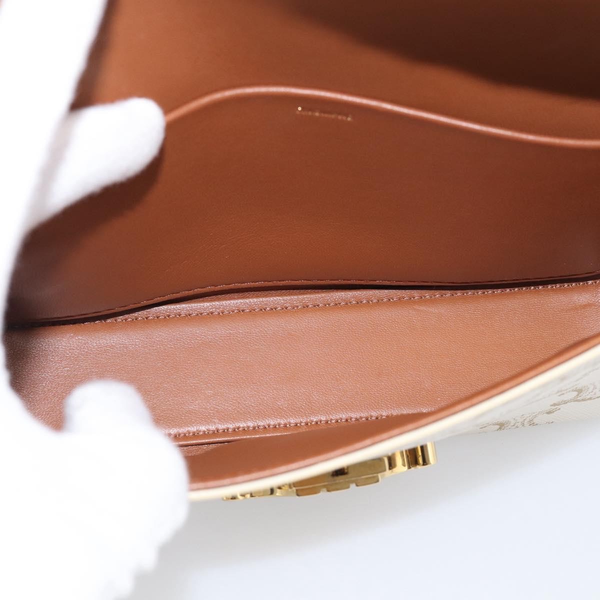 Celine Triomphe East-West Triomphe Coated Canvas White Leather Shoulder Bag Bag (Pre-Owned)