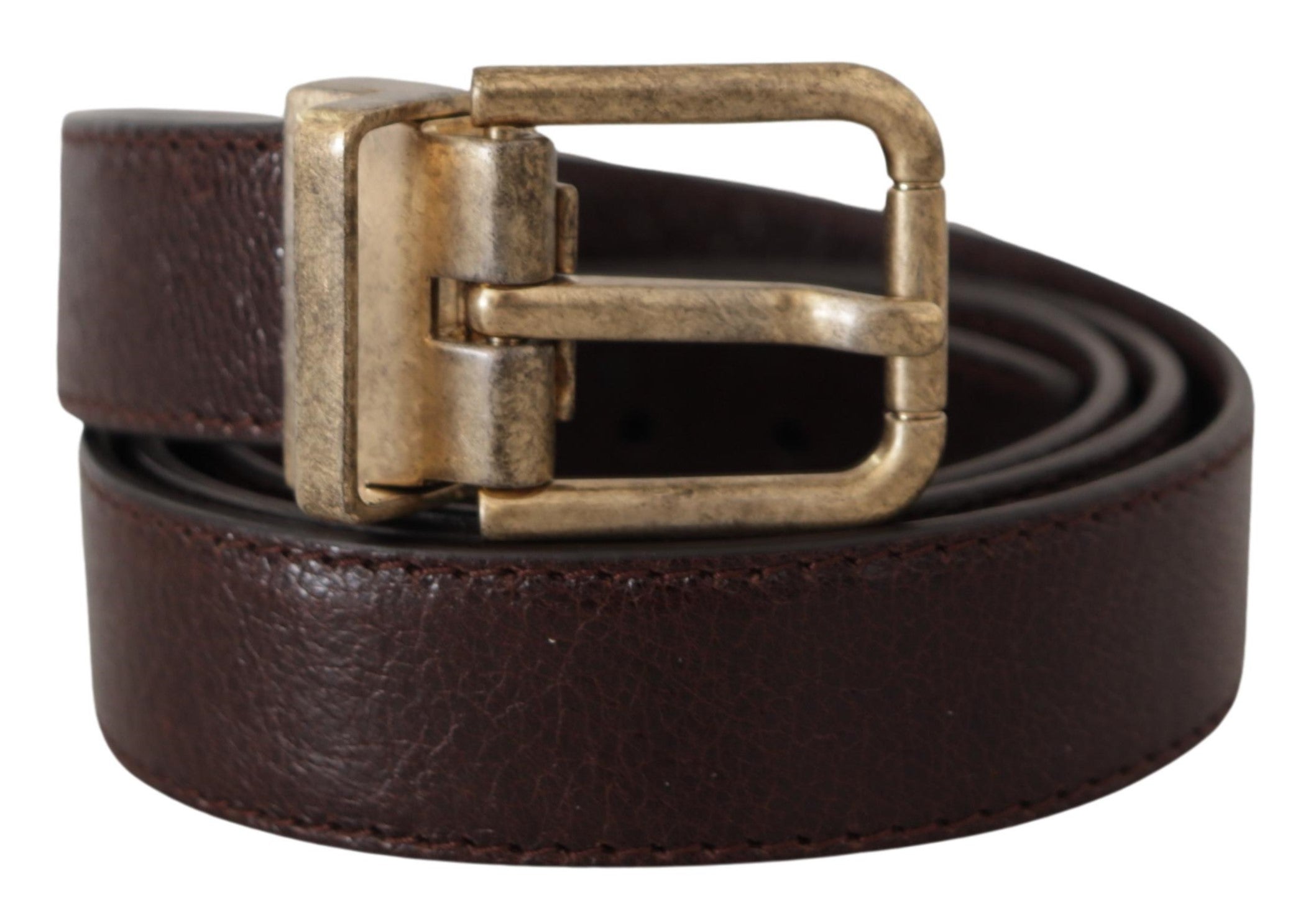 Dolce & Gabbana Brown Calf Leather Vintage Logo Metal Buckle Men's Belt