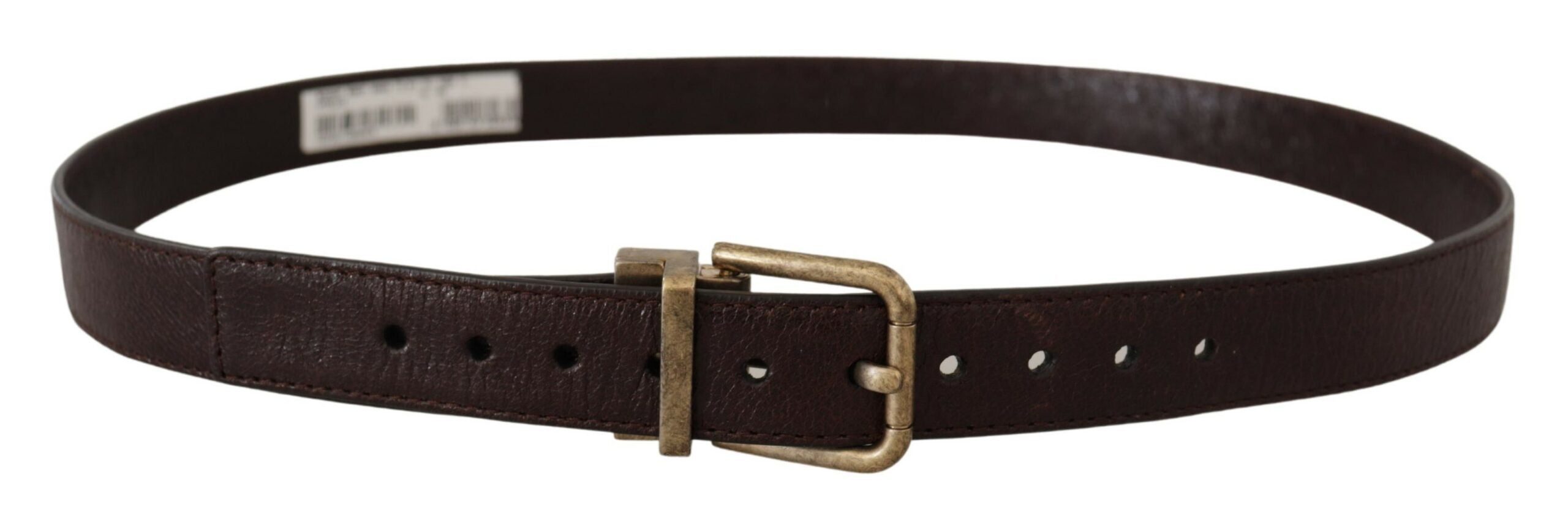 Dolce & Gabbana Brown Calf Leather Vintage Logo Metal Buckle Men's Belt