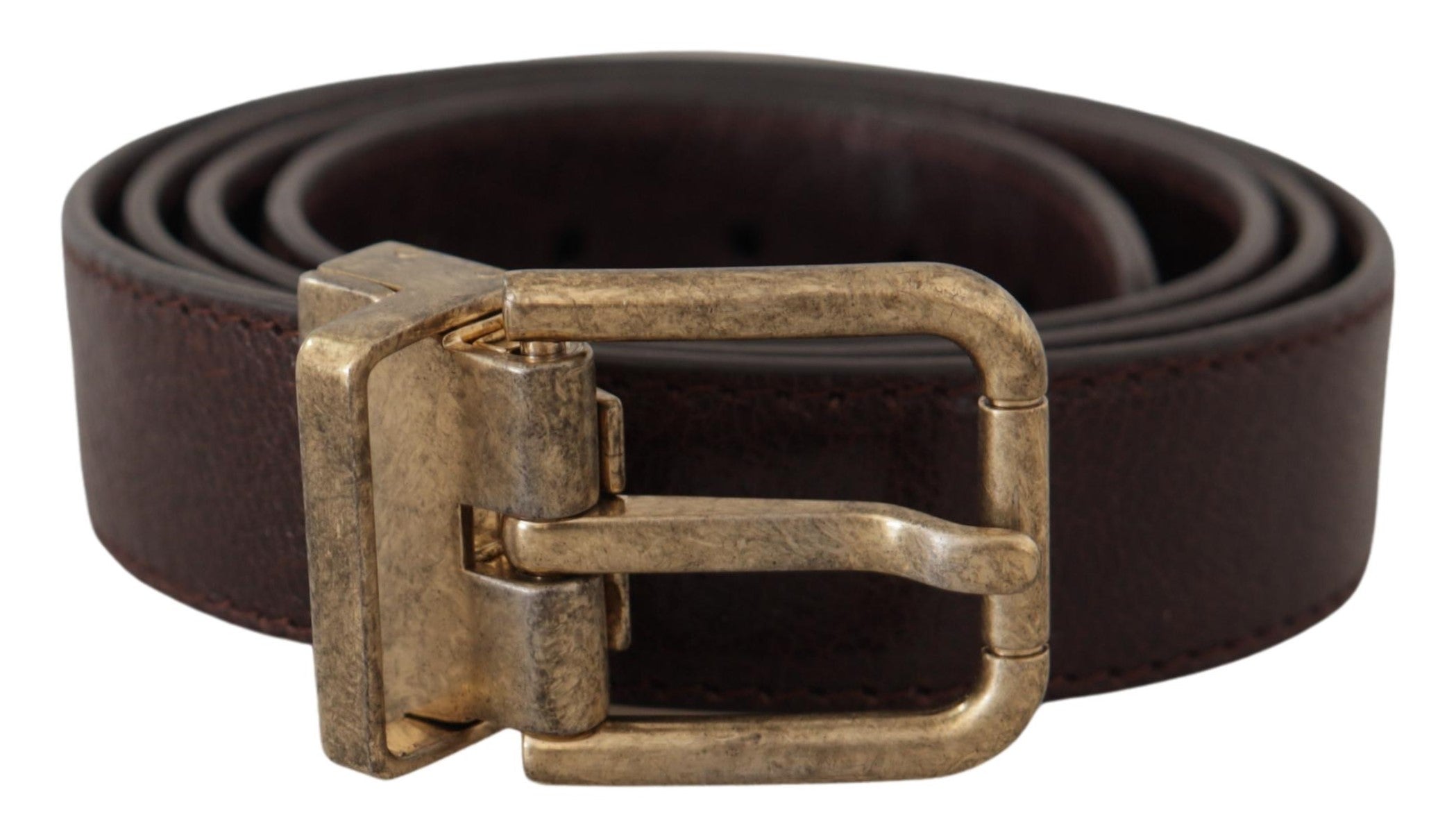 Dolce & Gabbana Brown Calf Leather Vintage Logo Metal Buckle Men's Belt