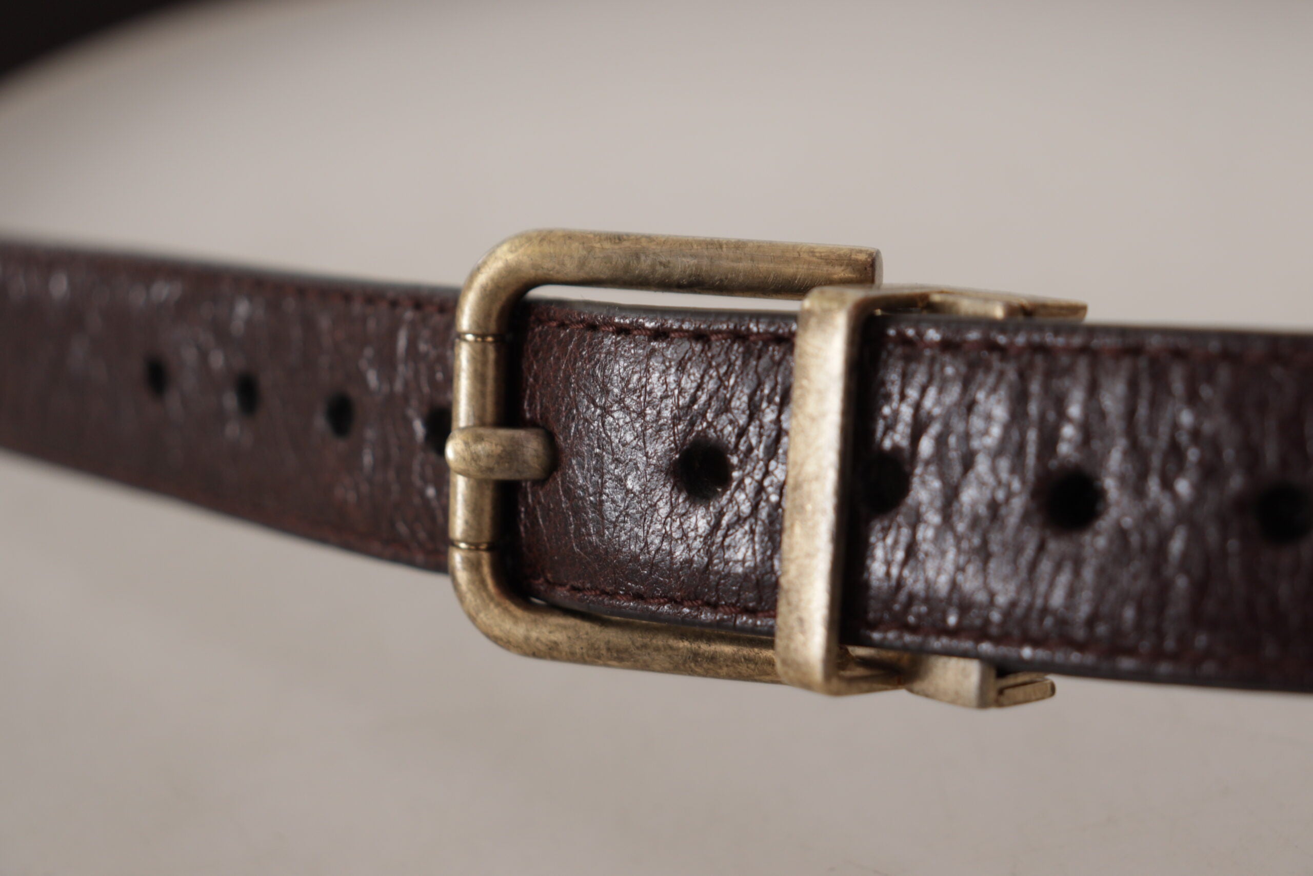 Dolce & Gabbana Brown Calf Leather Vintage Logo Metal Buckle Men's Belt