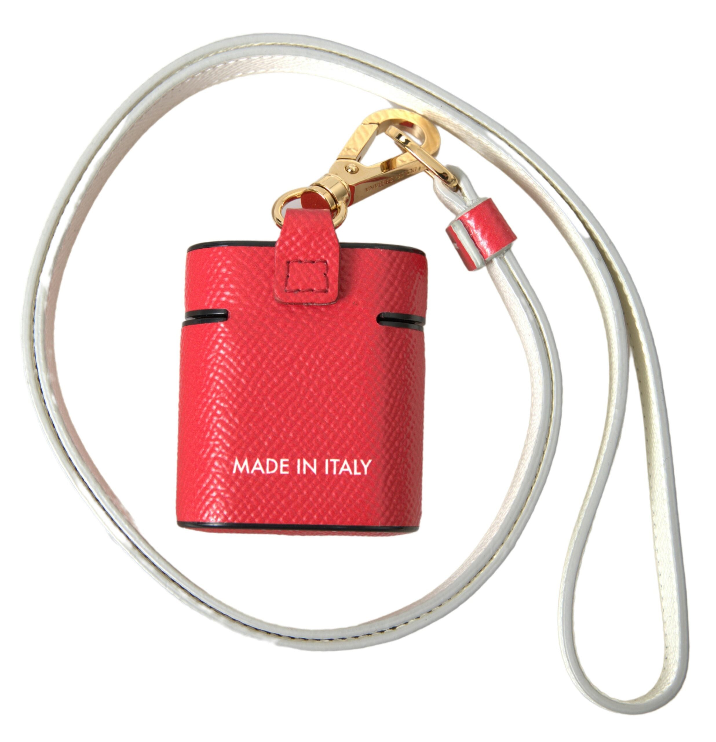 Dolce & Gabbana Elegant Red Calf Leather Airpods Women's Case