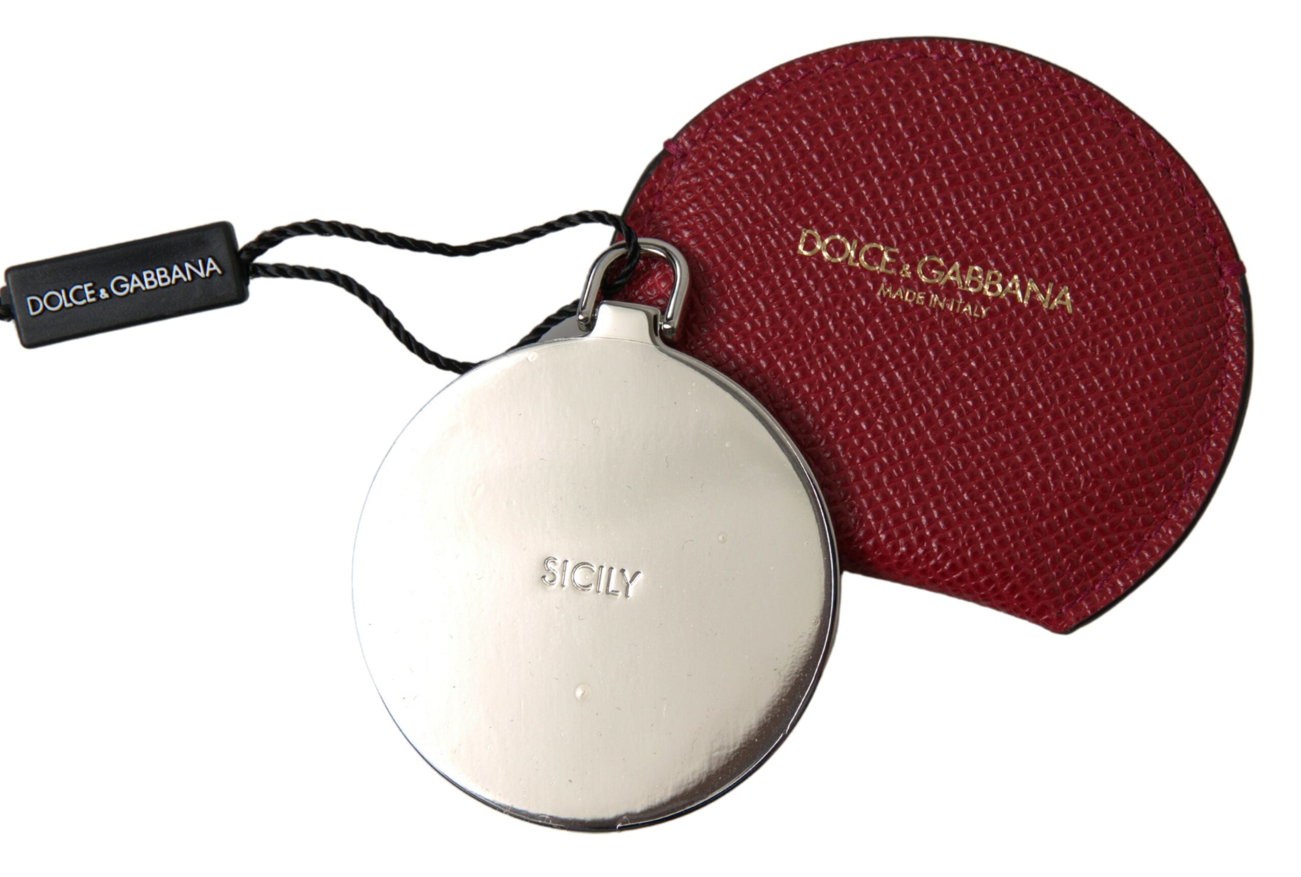 Dolce & Gabbana Chic Red Leather Hand Mirror Women's Holder
