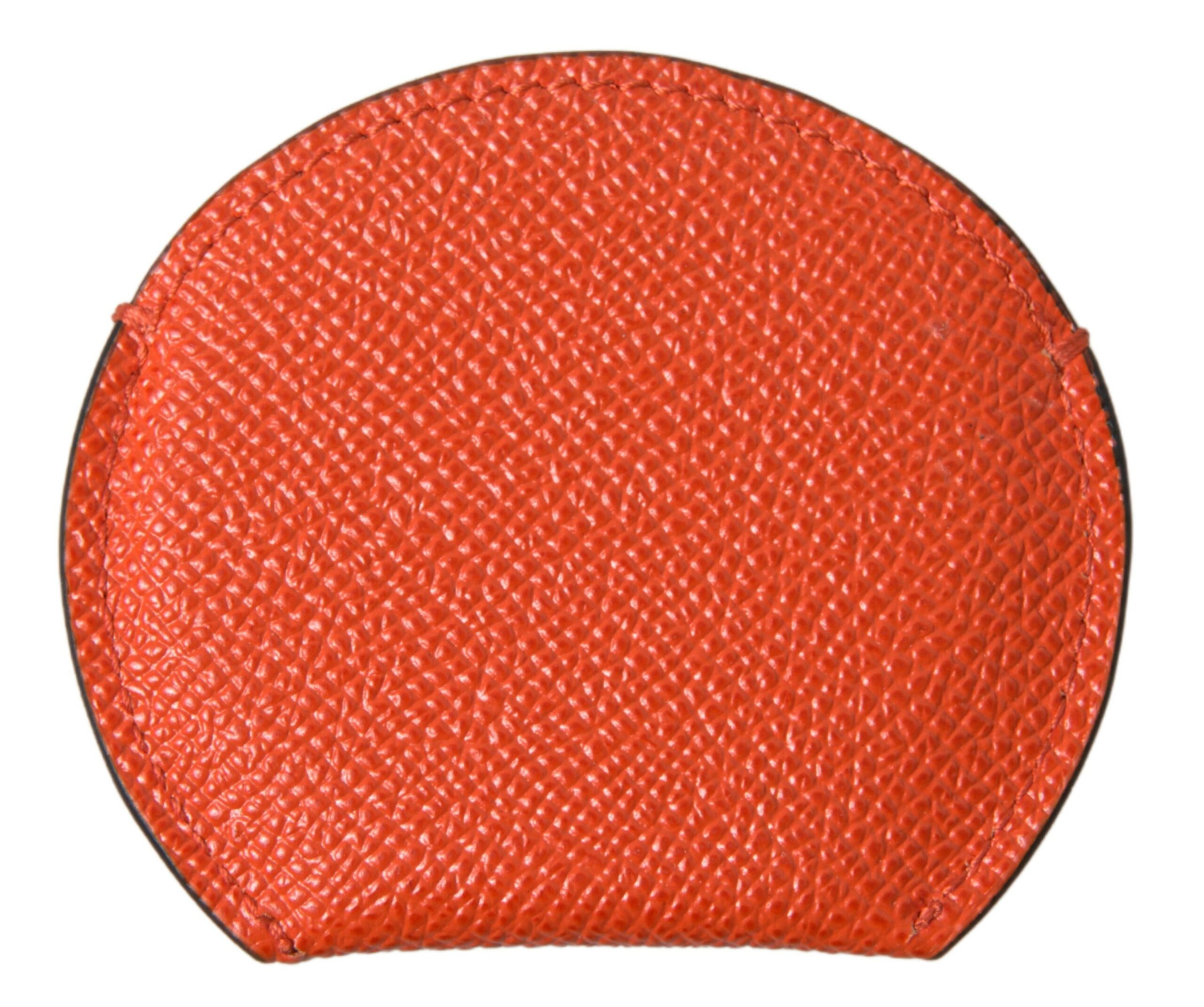Dolce & Gabbana Orange Calfskin Leather Round Logo Hand Mirror Women's Holder