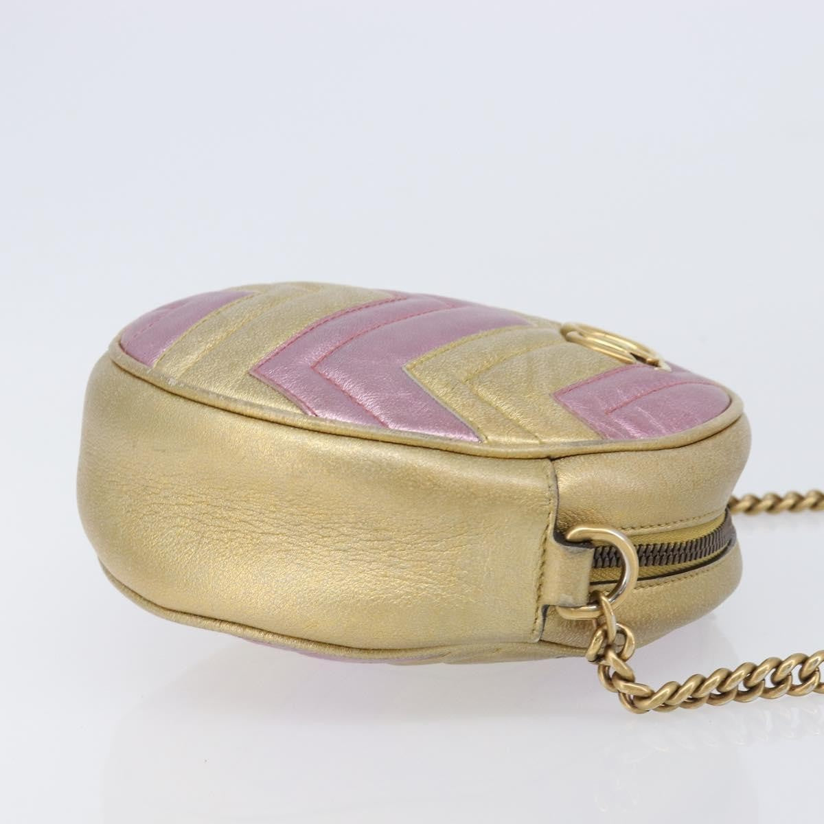 Gucci Gg Marmont Round Matelasse Leather Gold Leather Shoulder Bag Bag (Pre-Owned)