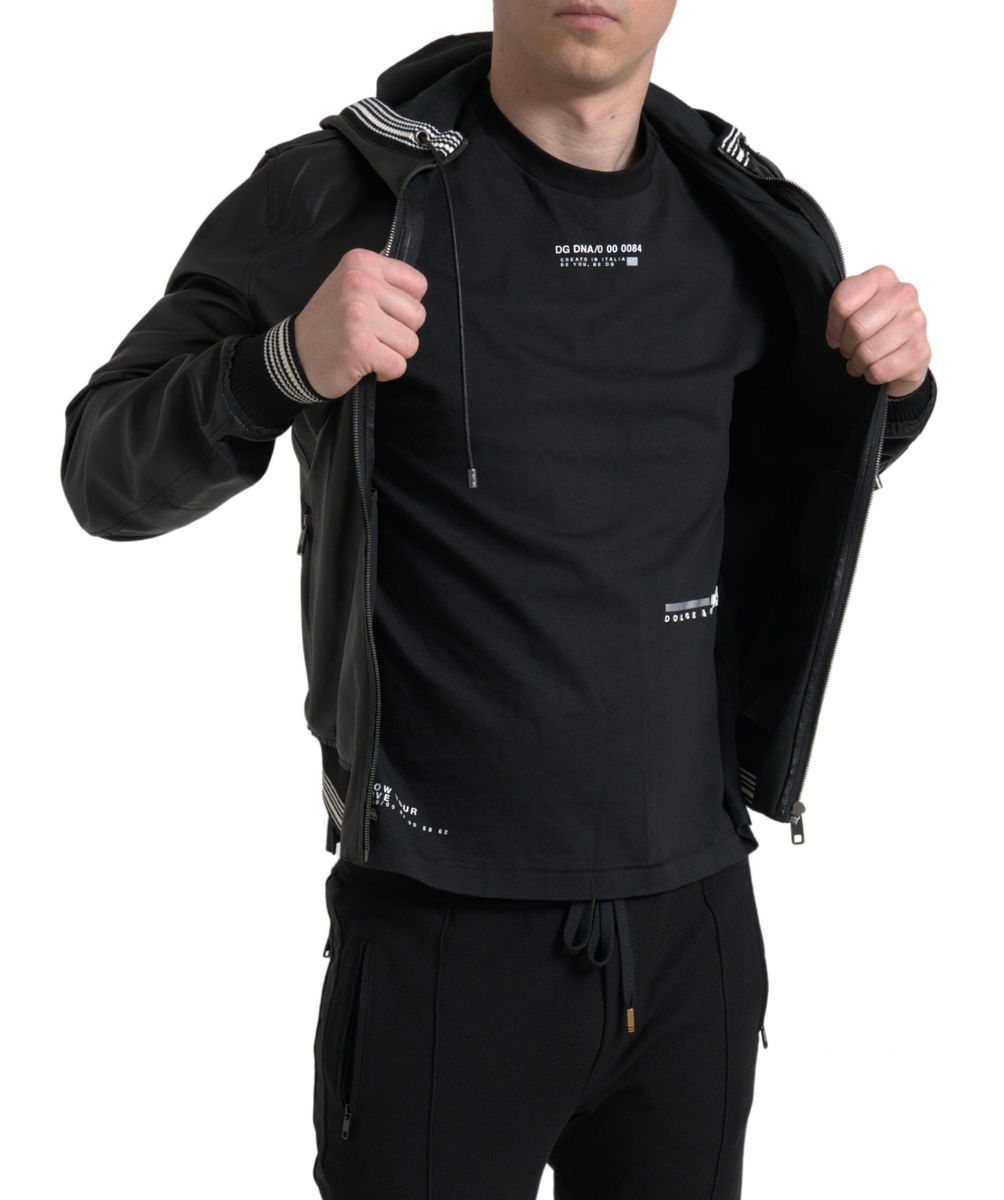 Dolce & Gabbana Elegant Black Leather Bomber Men's Jacket