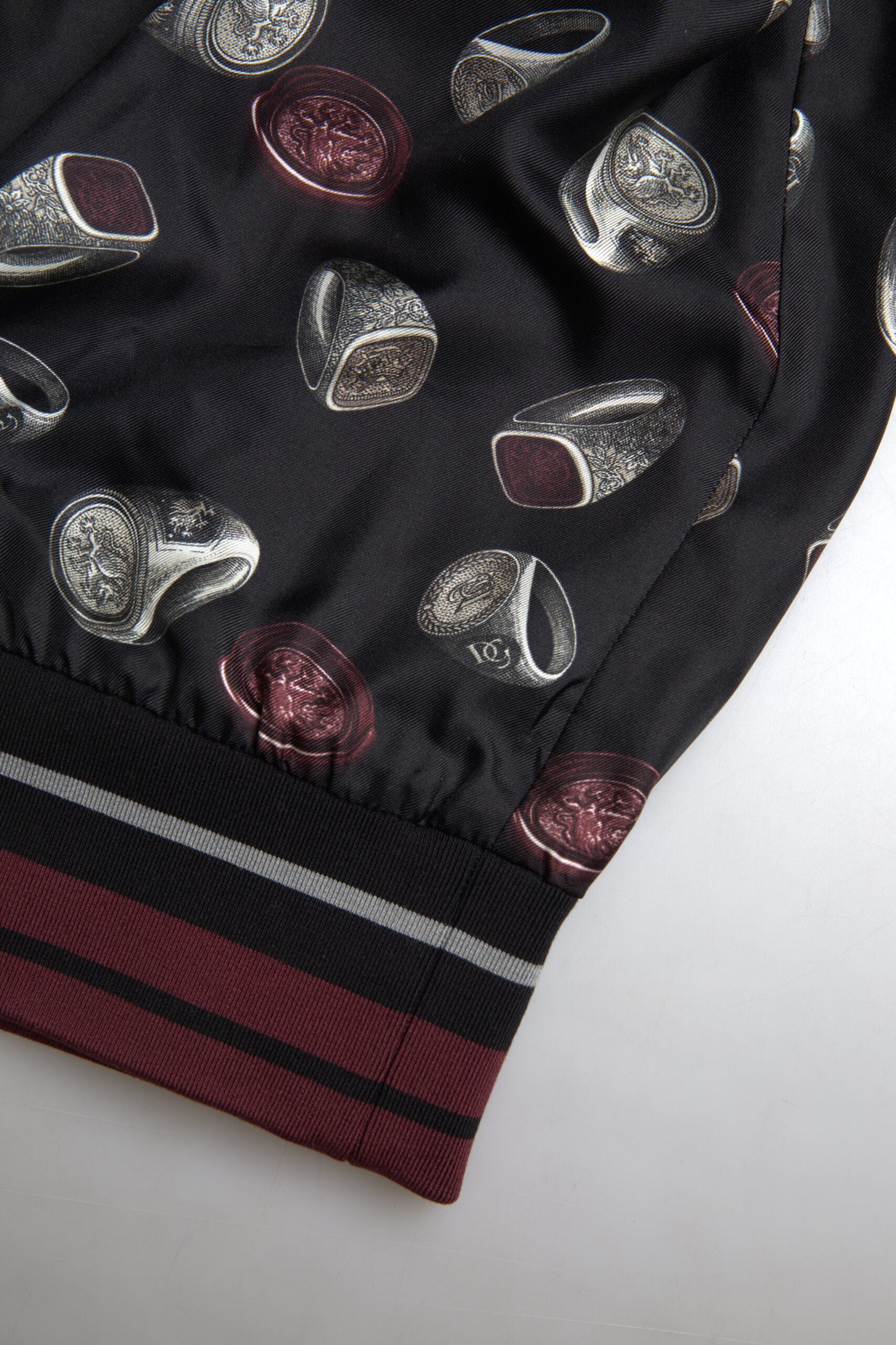 Dolce & Gabbana Black Ring Print Silk Crewneck Men's Sweater
