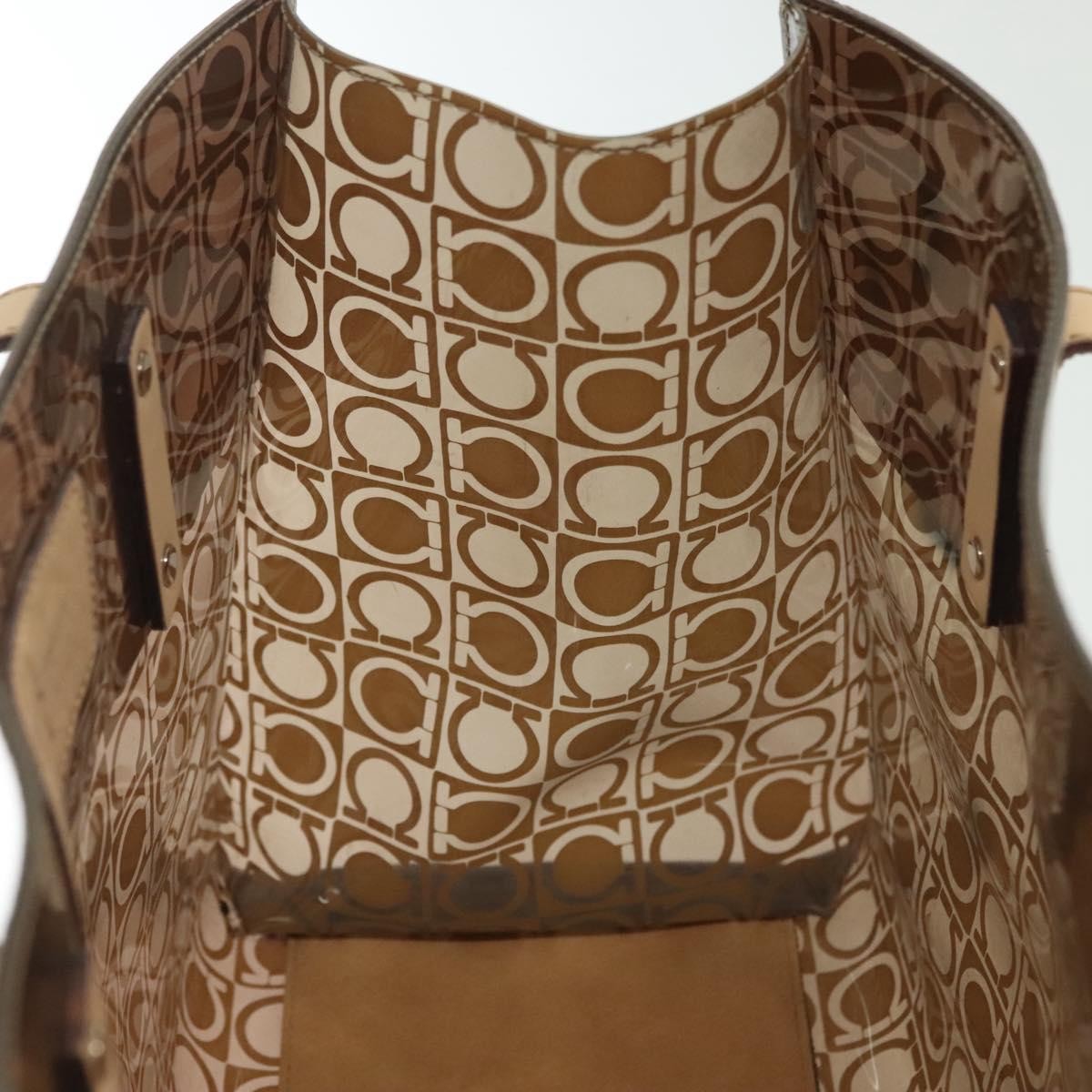 Salvatore Ferragamo Gancini Tote Vinyl Brown Synthetic Tote Bag Bag (Pre-Owned)