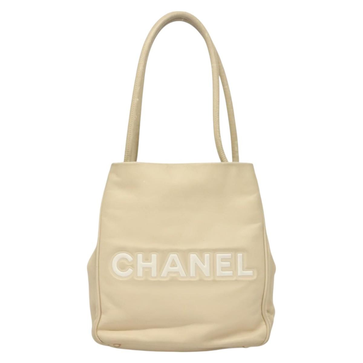 Chanel Camellia Tote Leather Beige Leather Tote Bag Bag (Pre-Owned)