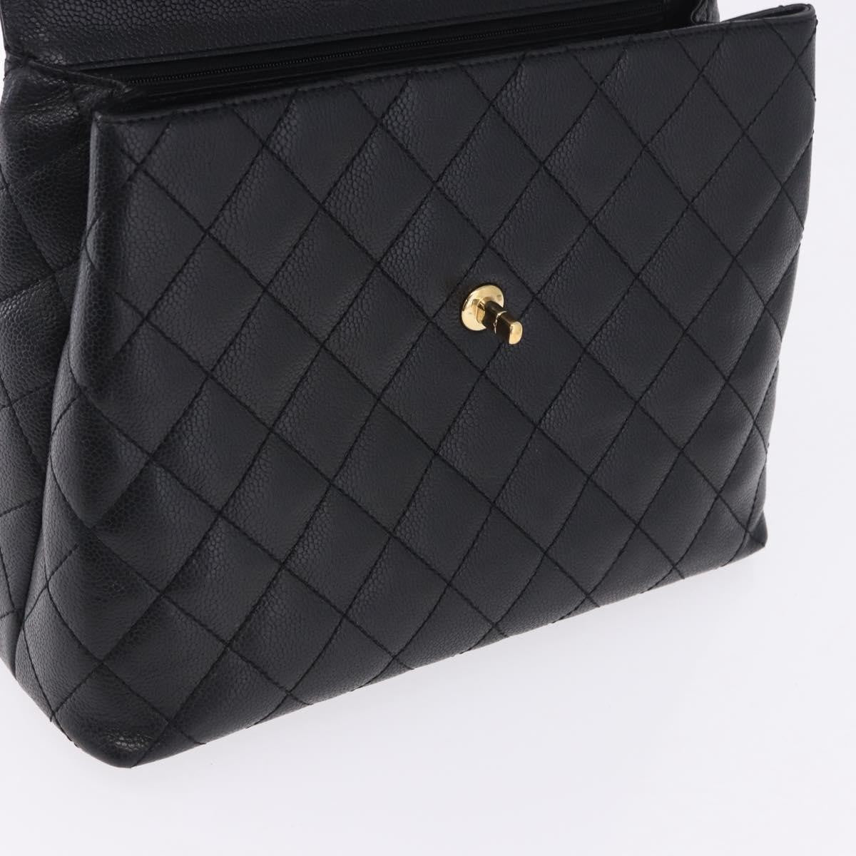 Chanel Coco Top Handle Quilted Caviar With Lizard Black Leather Handbag (Pre-Owned)