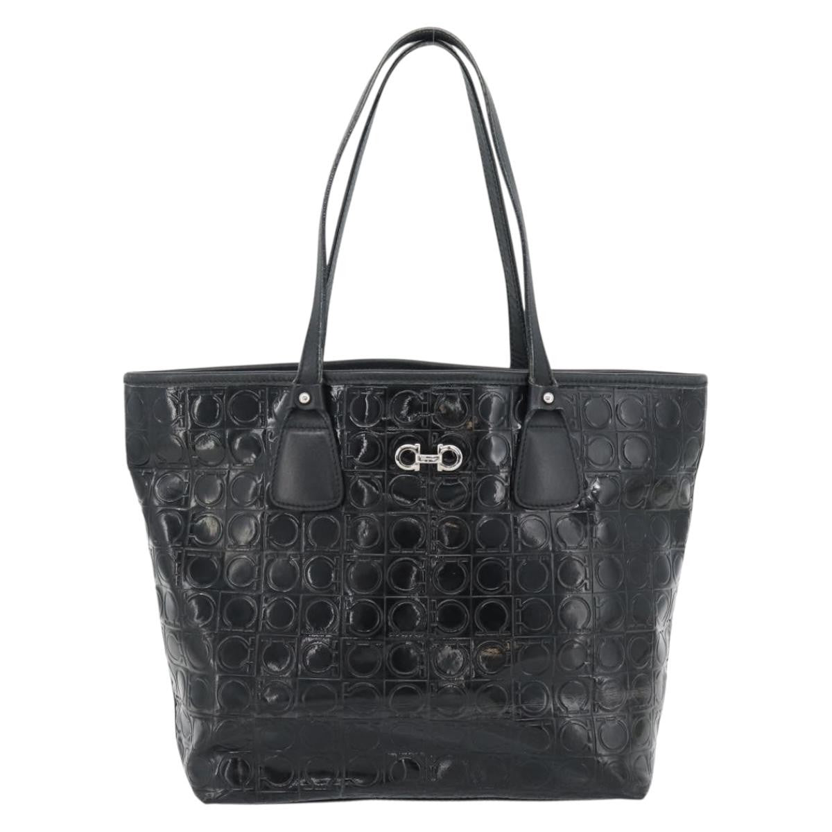 Salvatore Ferragamo Gancini Tote Patent Leather Black Patent_Leather Tote Bag Bag (Pre-Owned)