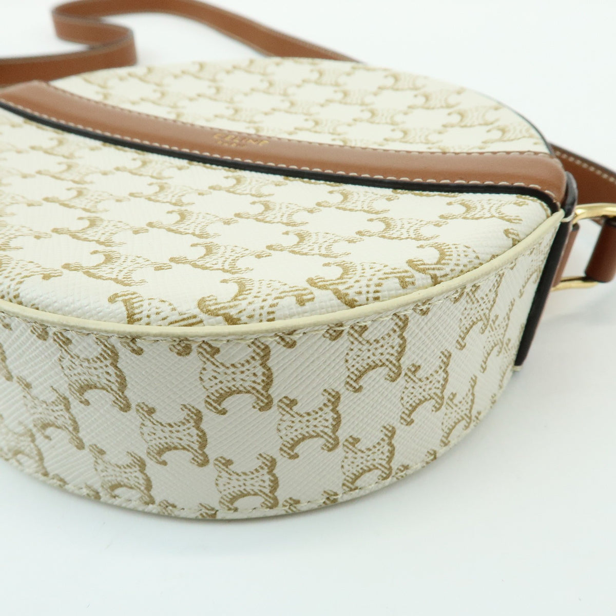 Celine Round Purse On Strap Triomphe Coated Canvas Beige Canvas Crossbody Bag Bag (Pre-Owned)
